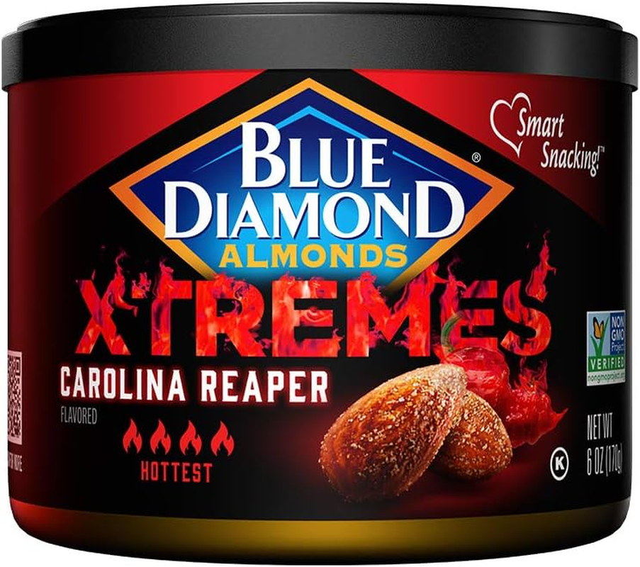 Blue Diamond Almonds XTREMES Carolina Reaper Flavored Snack Nuts, 6 Oz Resealable Cans (Pack of 1) image number 6