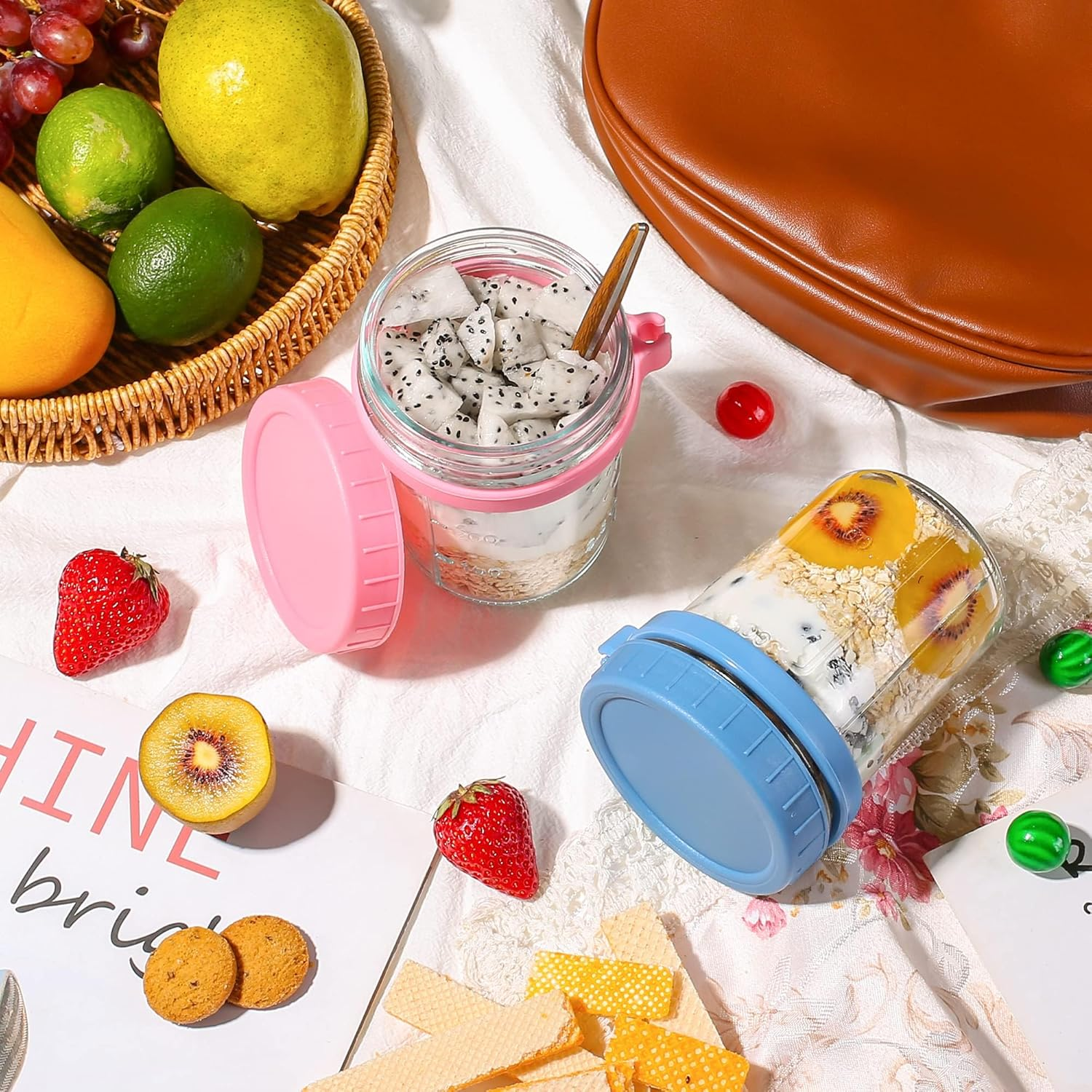 4 Pack Overnight Oats Containers with Lids and Spoons, 350Ml Glass Mason Jars for Overnight Oats, Large Capacity Airtight Jars for Milk, Cereal, Fruit (350Ml) image number 2