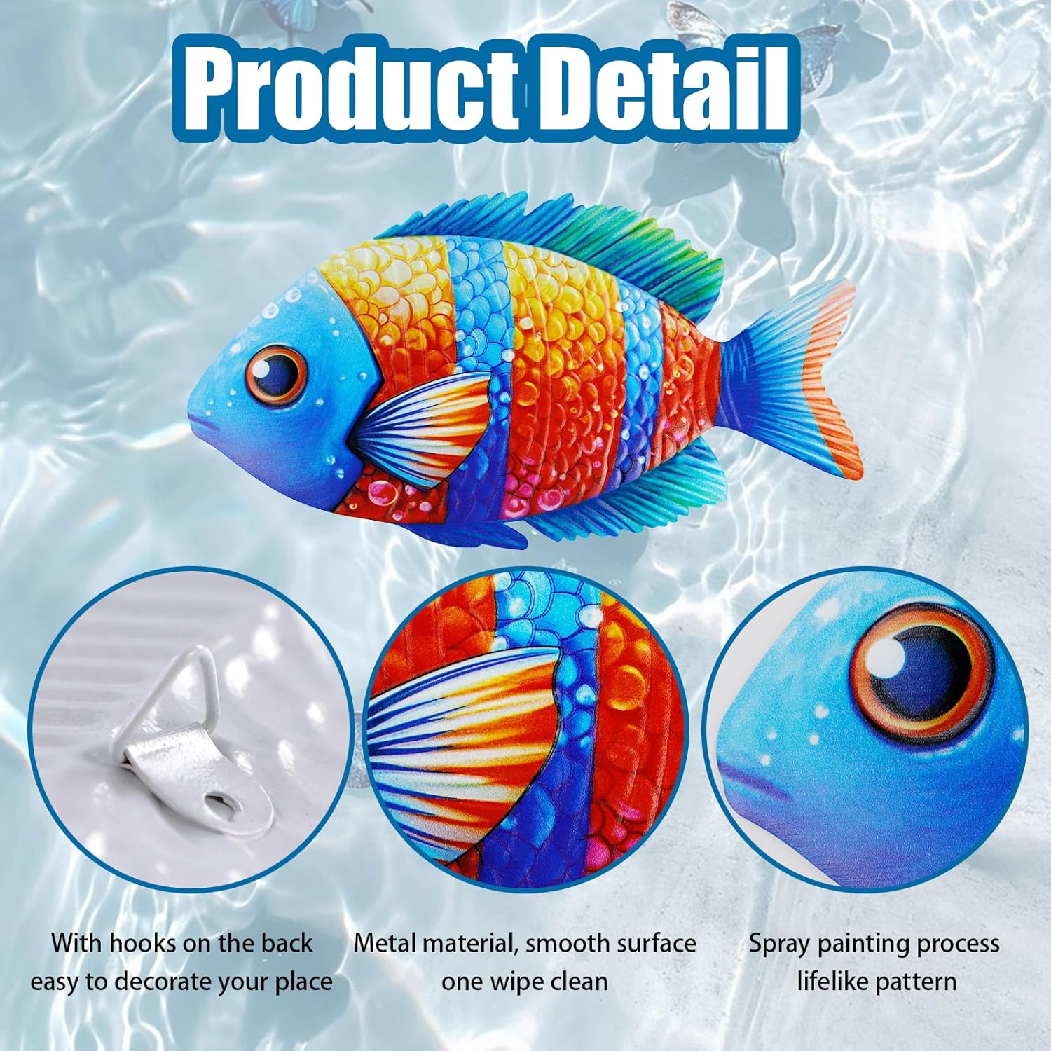 4Pcs Tropical Fish Decor, LIOUCBD Colorful Wall Decor Indoor or Outdoor, Metal Fish Wall Decoration for Beach Nautical Swimming Pool, Hanging Ocean Sea Wall Art for Living Room Barthroom Bedroom Patio image number 4