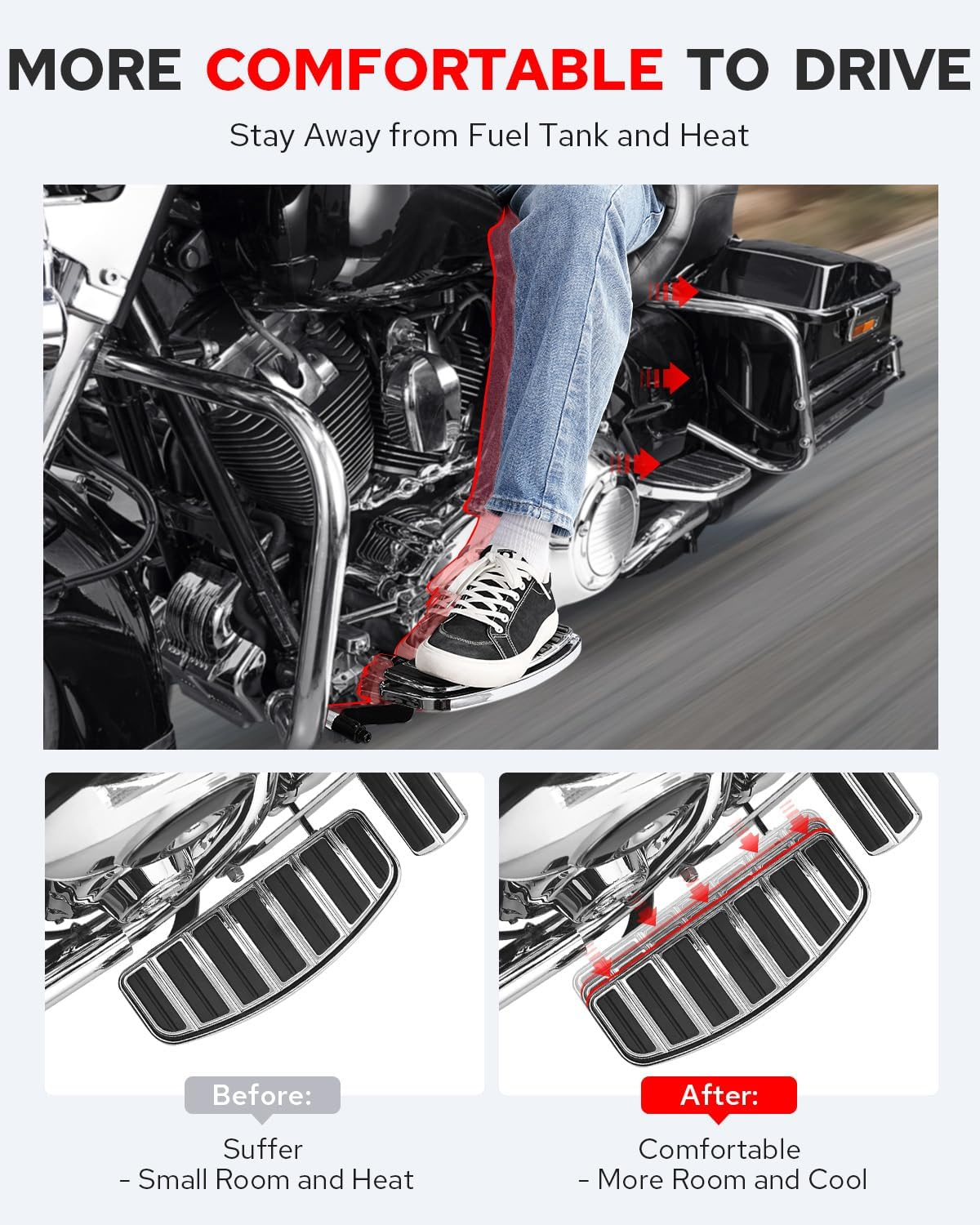 Benlari 1Inch &1.5Inch Driver Floorboard Extensions, Floorboard Spacer Extenders Compatible for Harley Touring Street Glide Road Glide Electra Glide Road King 2009-2024, FL Trikes 2009-2013, Chrome image number 4