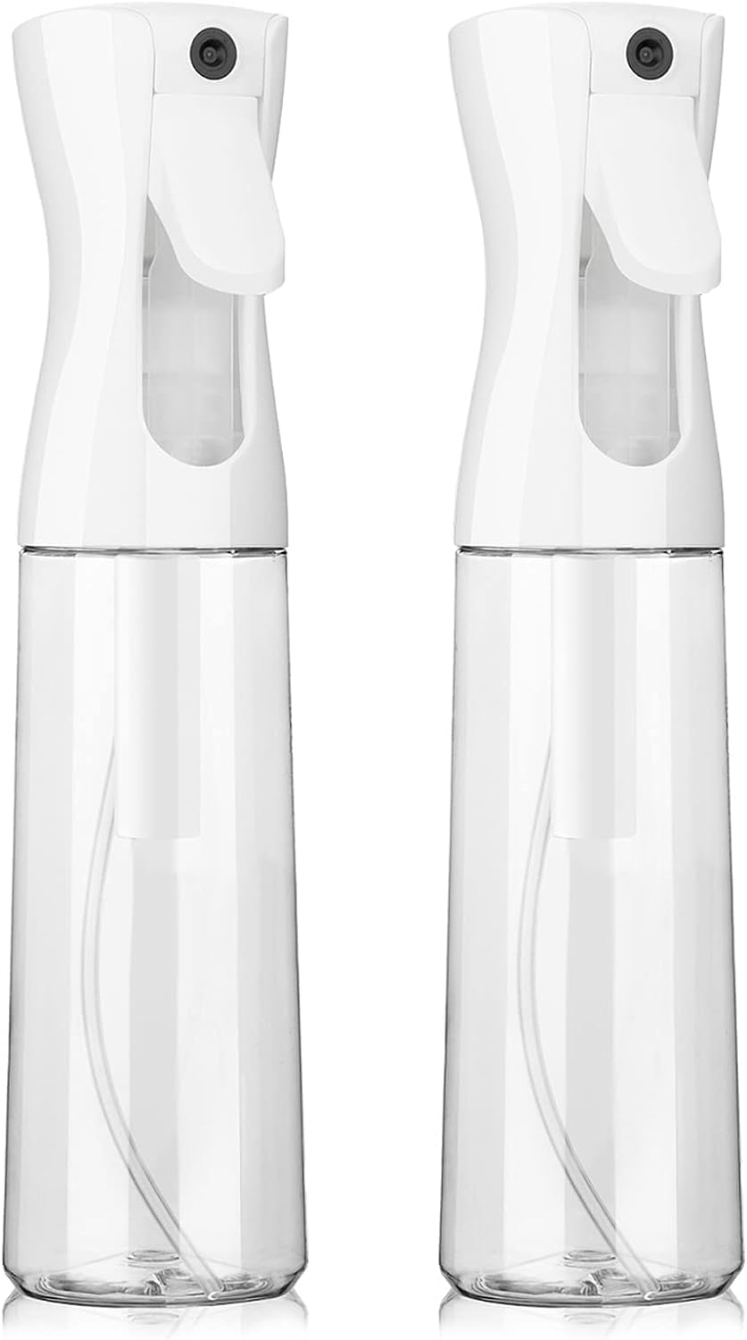 Continuous Spray Bottle, Hair Spray Bottle Continuous Water Mister Spray Bottle Empty Ultra Fine for Hair Styling, Pets, Plants, Cleaning, Misting & Skin Care, Salons (Clear-300Ml-2Pack)