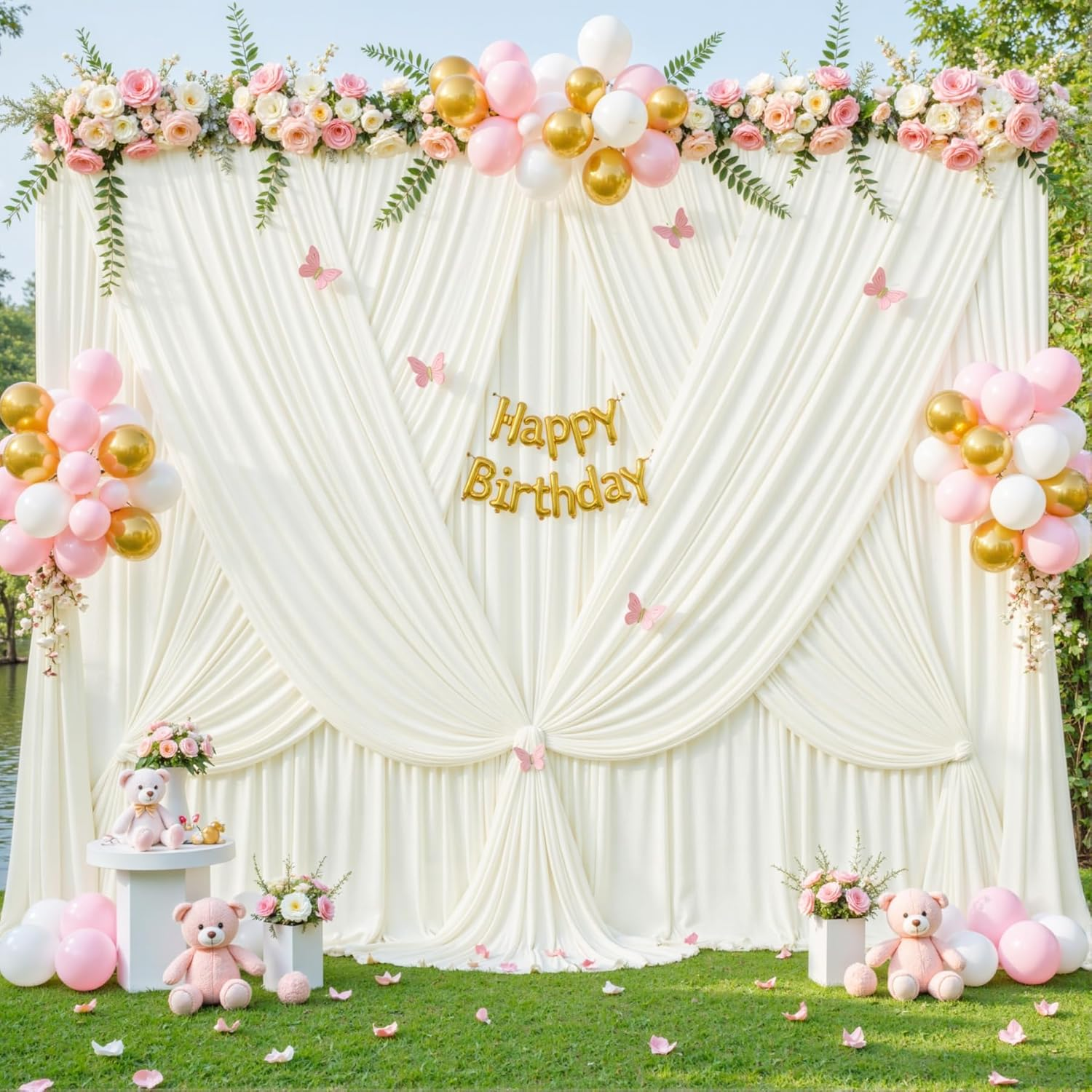 Ivory Backdrop Curtain for Wedding Parties Wrinkle Free Ivory Photo Curtains Backdrop Drapes Fabric Decoration for Baby Shower Photoshoot 5Ft X 7Ft,2 Panels