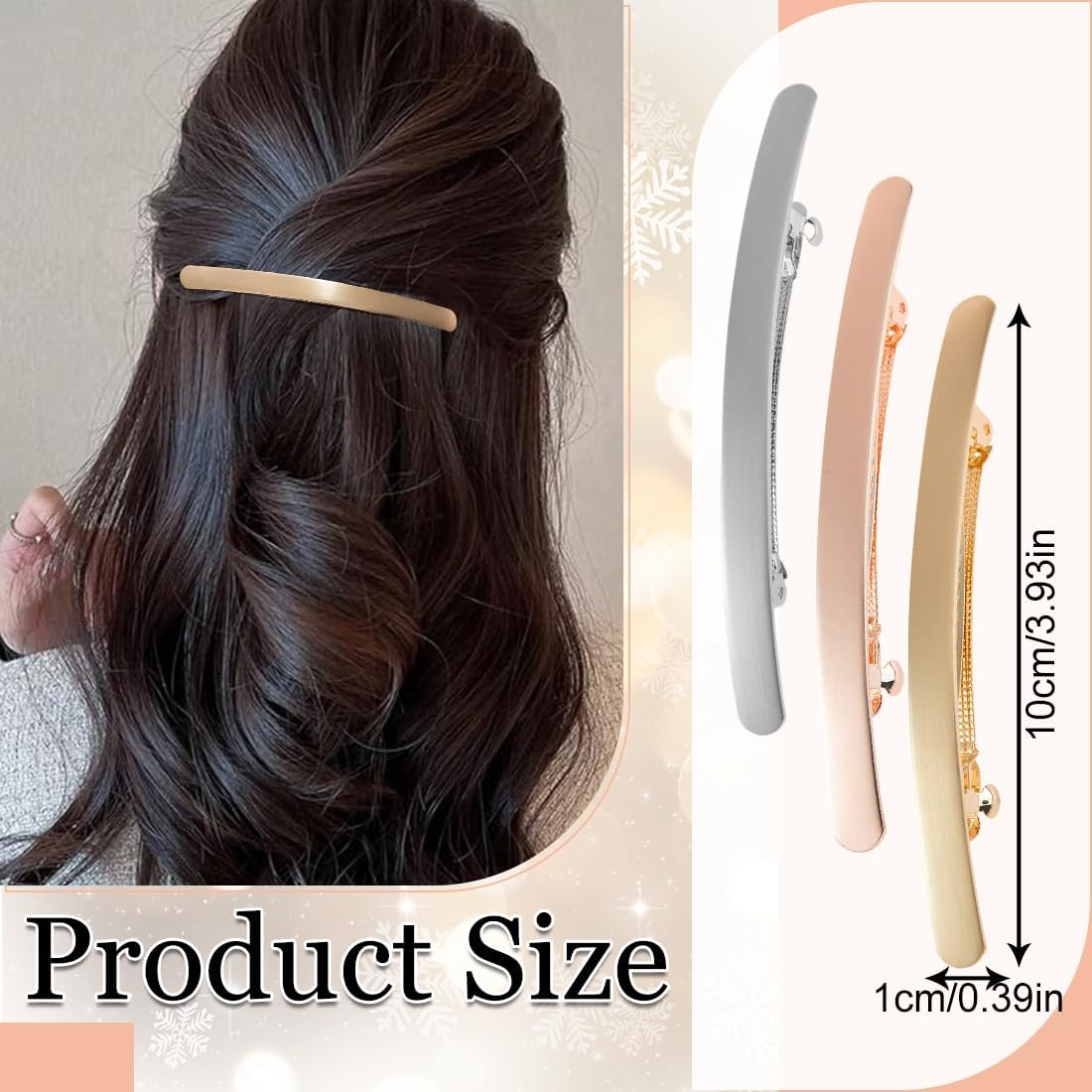 Pack of 3 Vintage Metal Hair Clips, Vintage French Clips, Long Basic Set, for Women and Girls image number 3