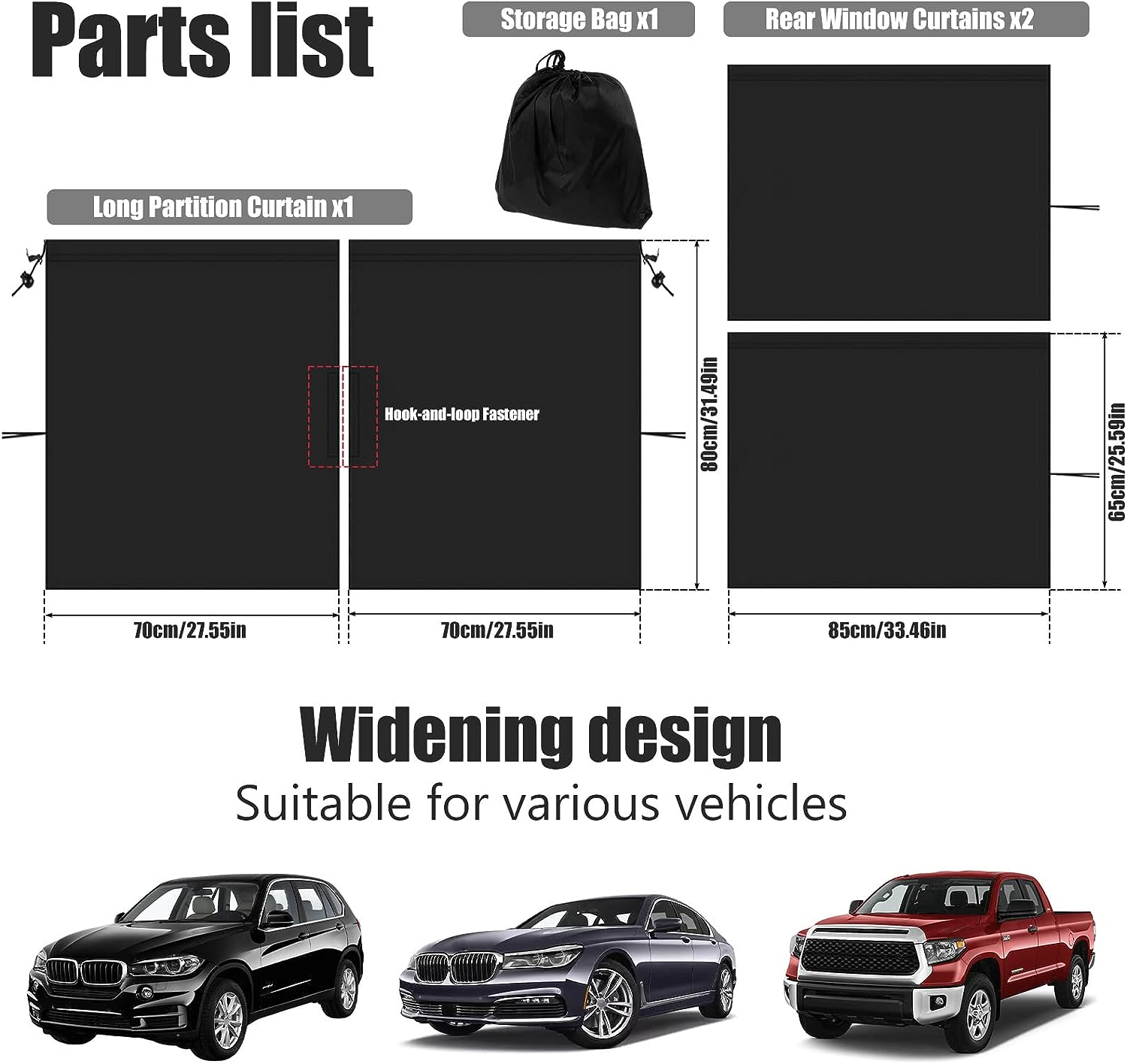 NEMTMCUA Car Privacy Curtains Universal Car Divider Curtain between Rear Seat Auto Blackout Curtains Car Sun Shades Side Window Covers Car Accessories for Travel Camping Nap Sleeping(3Pcs) image number 6