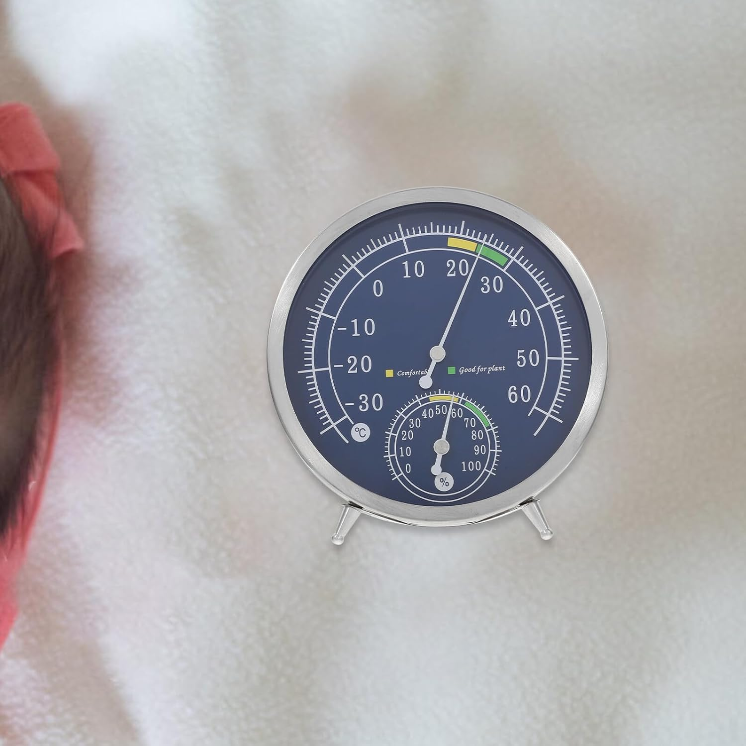 High Precision Indoor Thermometer Hygrometer Stainless Steel Analog Temperature and Humidity Gauge for Home Office Wall Mount Weather Resistant image number 3