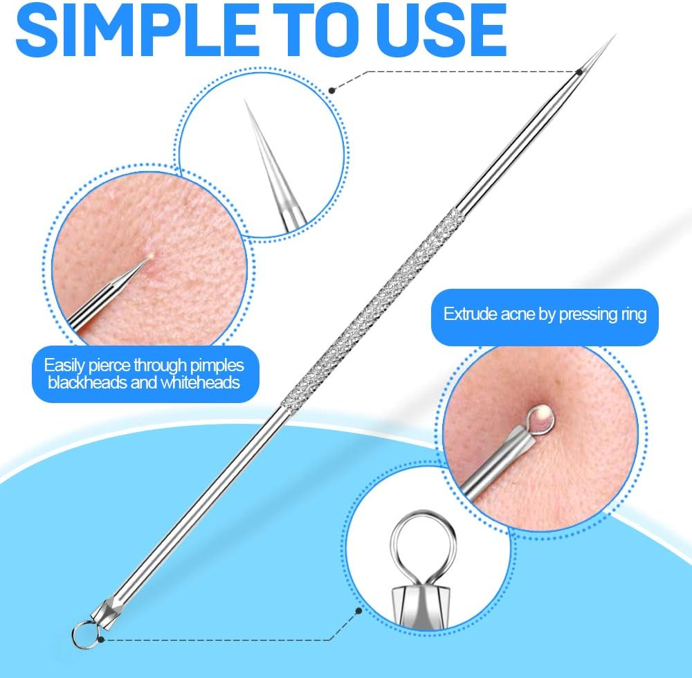 Teenitor Pimple Extractor Acne Treatment Tool Surgical Grade Blackhead Comedone Removal 2-In-1 Popper Tool for Face Nose Blackhead Extractor Tool Silver image number 1
