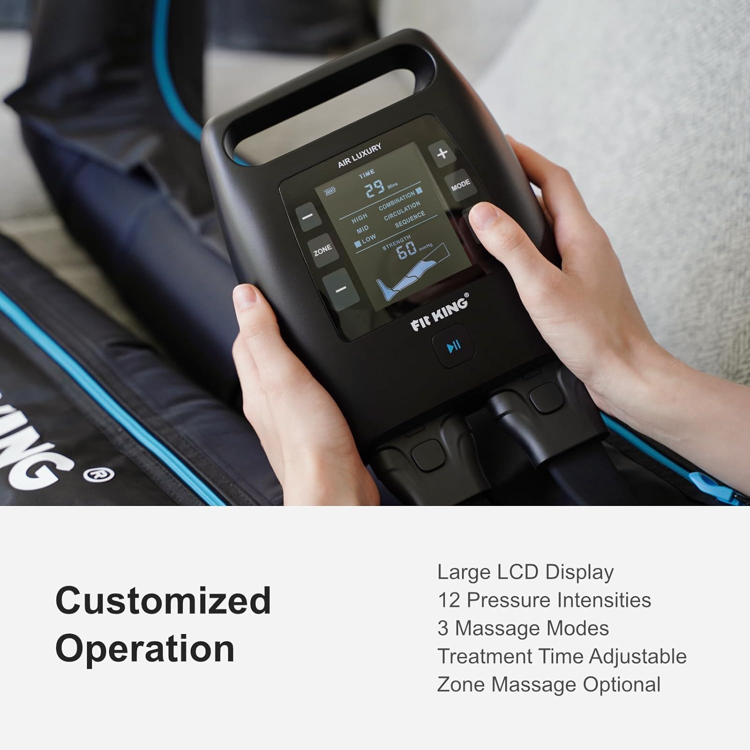 FIT KING Air Compression Recovery System, Cordless Full Leg Massage Boots, Sequential Compression for Circulation Improvement and Fast Recovery, Zone Massage Optional (Small) image number 5