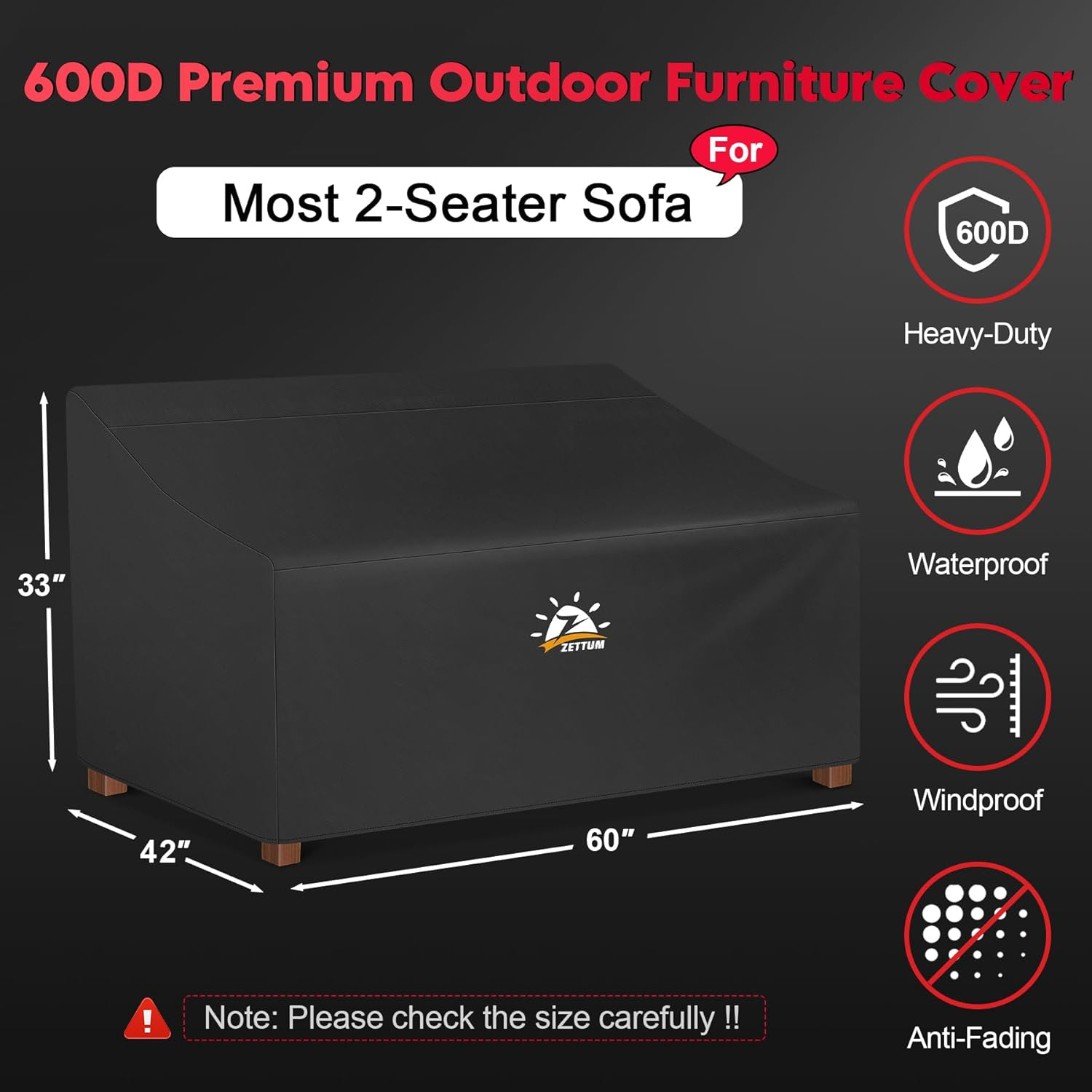 Patio Loveseat Cover - 600D Outdoor Loveseat Cover 2-Seater Sofa Cover Waterproof & Heavy Duty, Lawn Bench Furniture Covers for Outdoor Seating - 160 X 113 X 88 CM image number 5