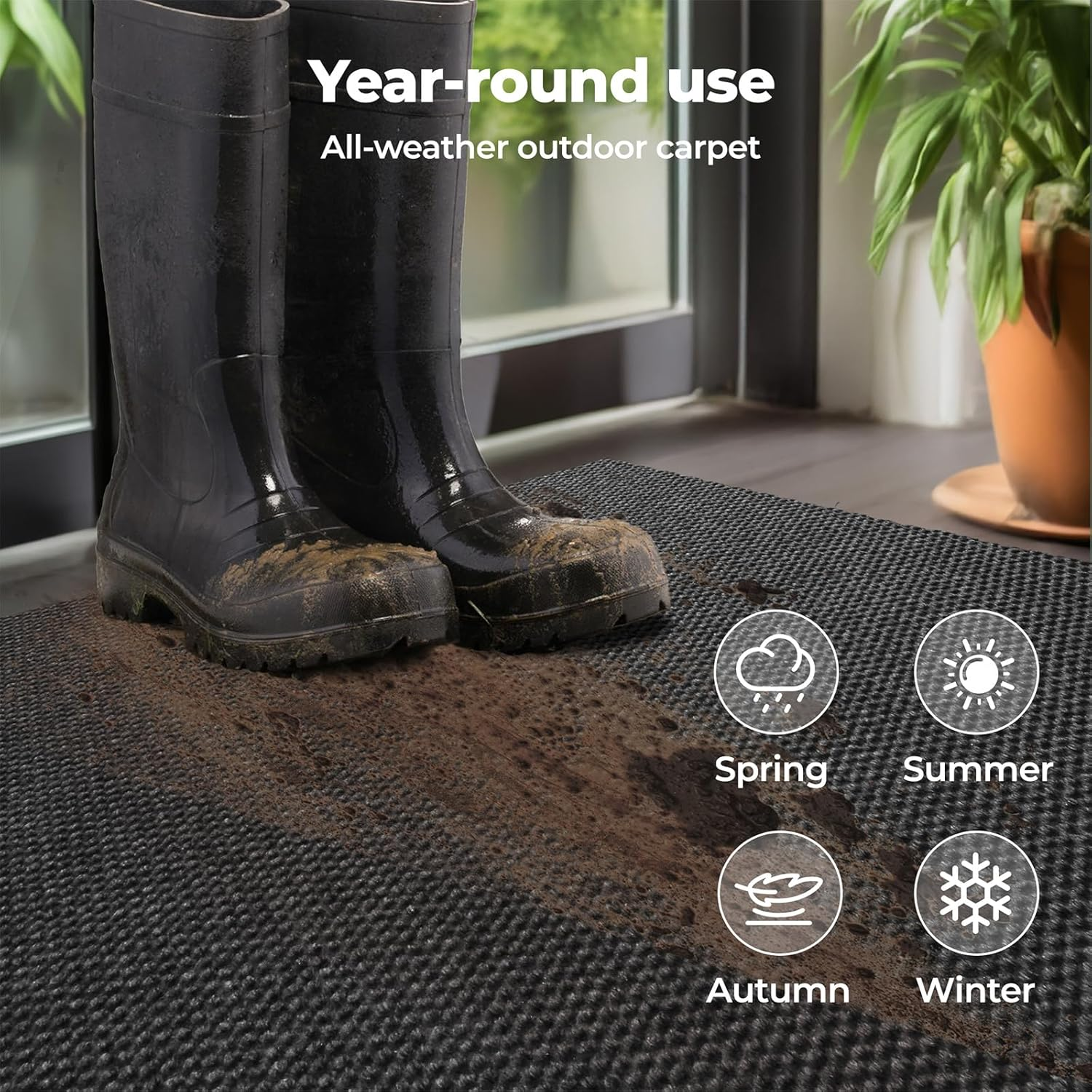 Marlow Front Door Mat, Heavy Duty Non-Slip for Entrance, Entryway Mats for Shoe Scraper, Dirt Resist Welcome Door Mats, Hallway Runner Rug, for Indoor&Outdoor Home High Traffic Area, 90Cmx305Cm, Grey image number 2