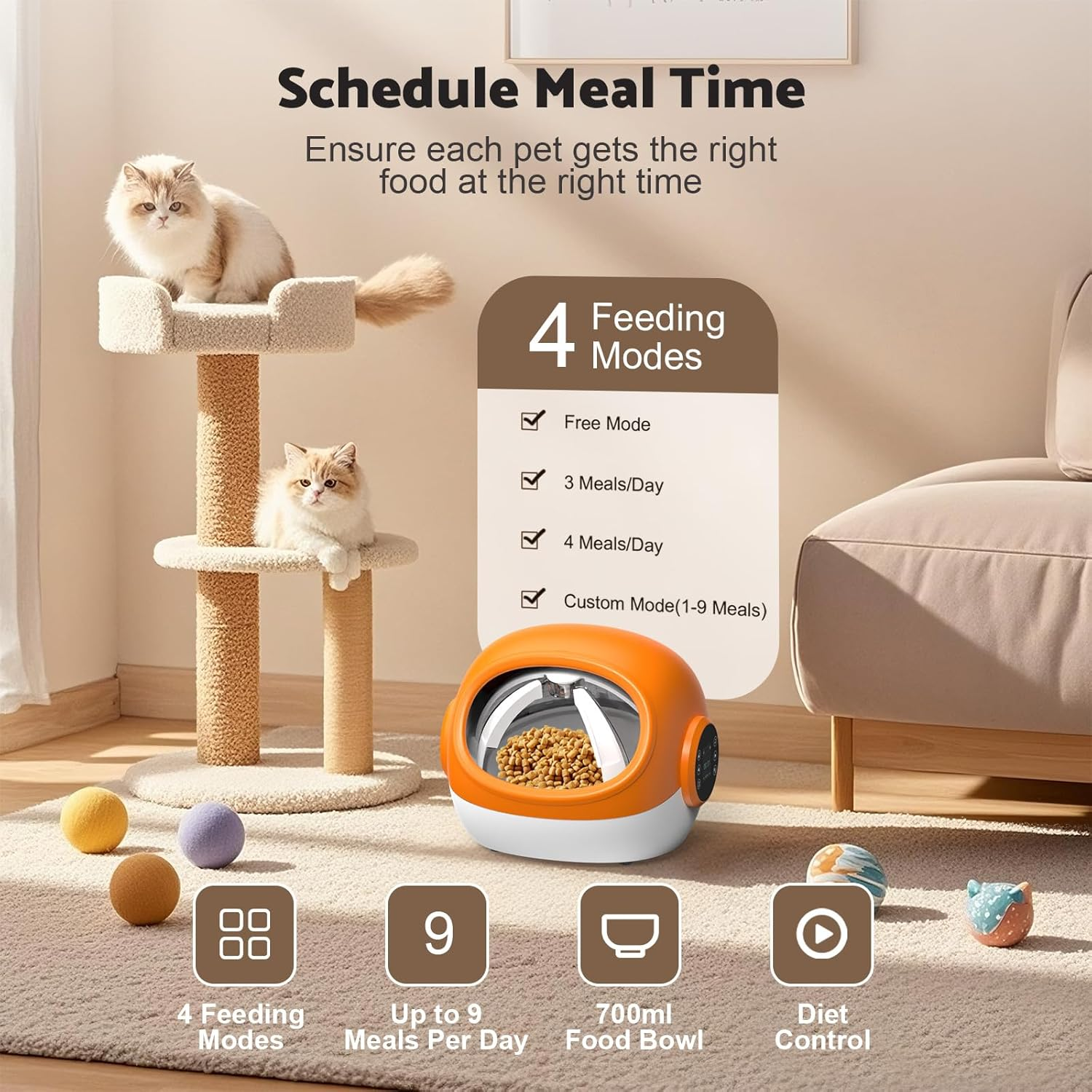 Advwin RFID Automatic Cat Feeder, Microchip Pet Feeder with Collar, Automatic Timed Pet Feeder for Multiple Cats, 4 Feeding Modes, Voice Recorder - Suitable for Both Wet and Dry Food image number 6