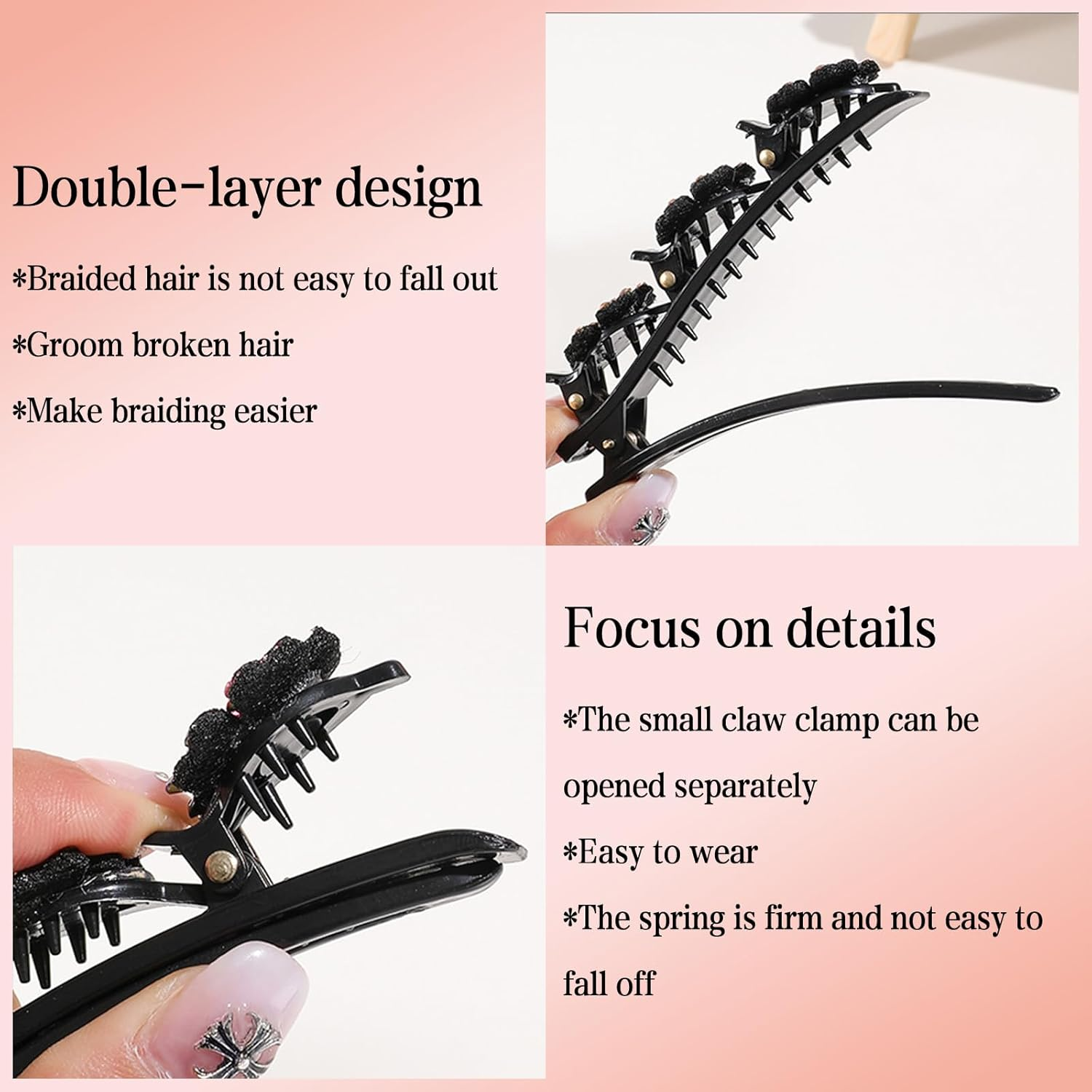 Pqkl-Party Women'S Hair Clips, Hair Clip with Crystal Flower, Crystal Stone Hair Clips with 3 Mini Clips, Double Layer Hair Clips, Hair Clips for Styling & Festive image number 6