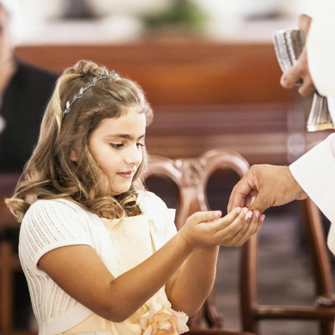 ZORVUJI Hair Accessories Communion Girls Gold Leaves Headband Wedding Bridal Headpiece First Communion Festive Ladies image number 3