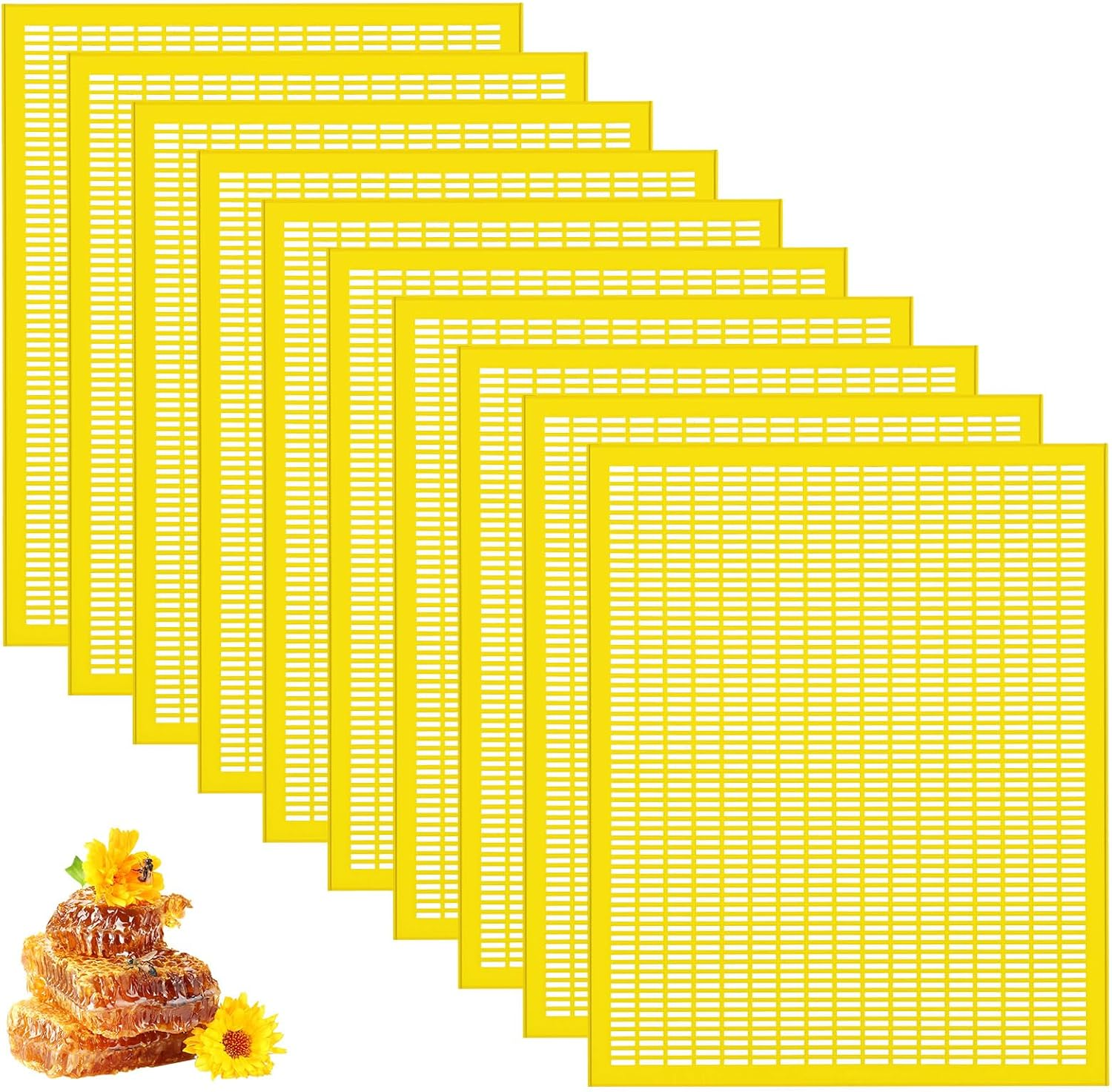 Rtteri 10 Pcs 8 Frame Plastic Queen Excluder Queen Bee Excluder for Bee Hive Beekeeping, Separating Queen Bees from Honey, Beekeepers Looking to Harvest Honey (Yellow,8 Frame)