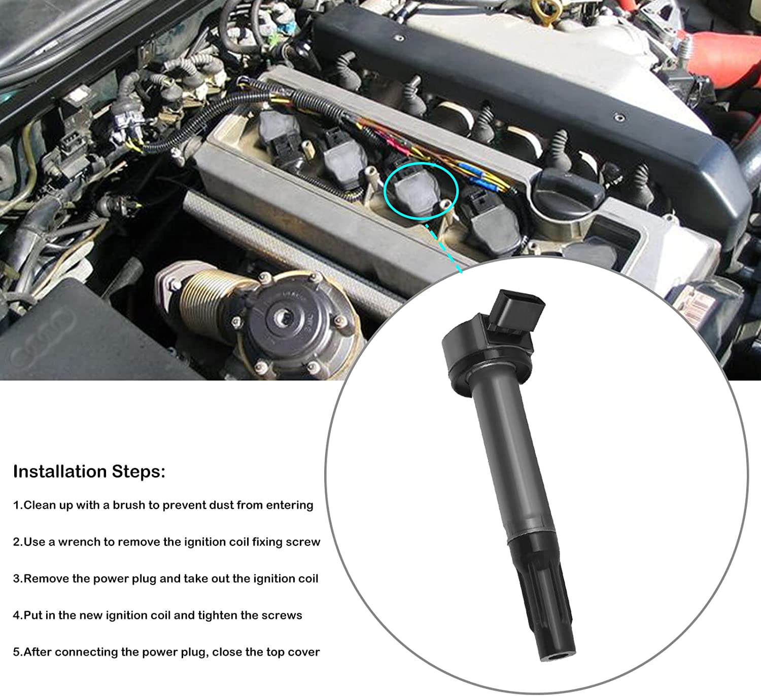 Set of 4 Ignition Coil Pack Fits for L4 2.4 2.0 2002 2003 2004 2005 2006 2007 2008 2009 Honda CRV Accord Civic SI Element S2000 Acura RSX CSX Coil Pack Replaces UF311 UF583 C1382