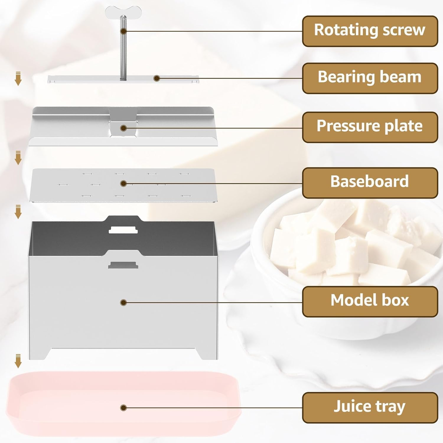 Stainless Steel Tofu Press Kit, Adjustable Tofu Maker Mold with Presser Towel and Drip Tray,Paneer Making Machine for Homemade Firm Tofu Chees (L) image number 1