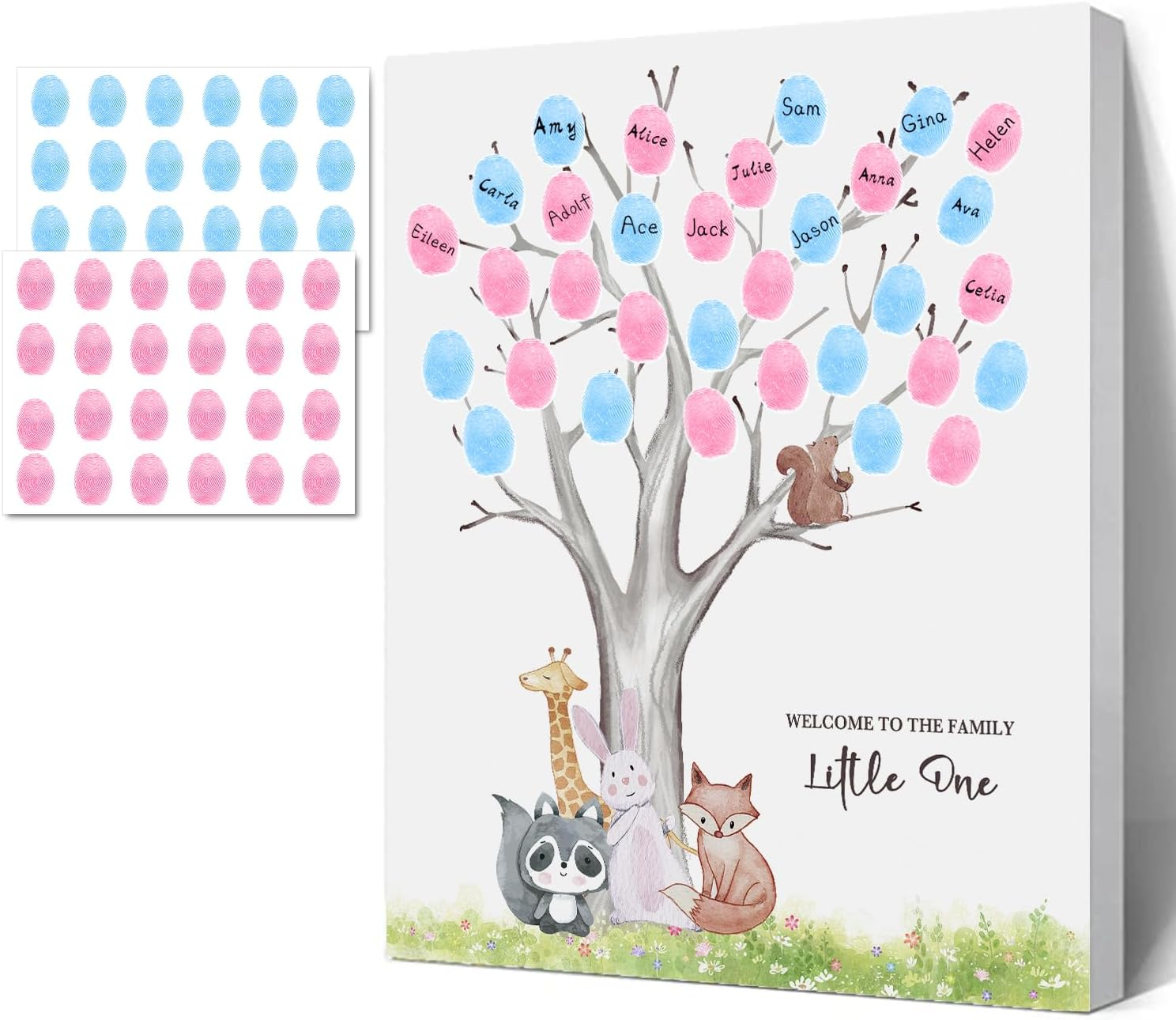Sirjiera Gender Reveal Fingerprint Book, Baby Shower Message Canvas, Fingerprint Message Book with Stickers, Baby Shower Decoration for Expectant Mothers, Gender Reveal Keepsake image number 6