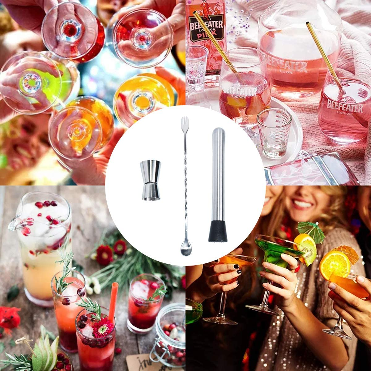 Muddler,Durable Muddler Pestle,Perfect Professional Bartender Kit,Stainless Steel Muddler Bar Tool(3Pcs) image number 2