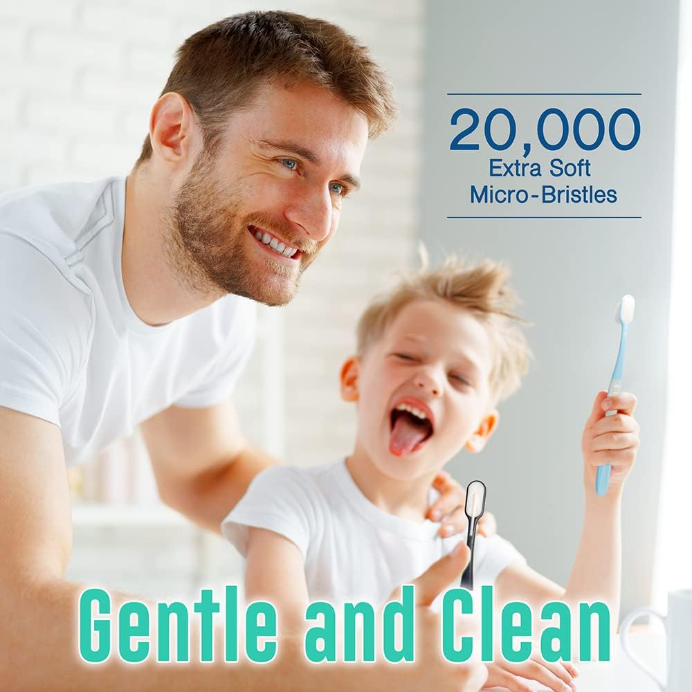ACASSA, Super Soft Toothbrush, Nano Toothbrush, Micro Toothbrush, 20000 Bristle, Gum Toothbrush, Toothbrush in Case, Sensitive Toothbrushes, Nano Toothbrushes for Adults and Kids, Slim, Pink, Blue - Black-White image number 2