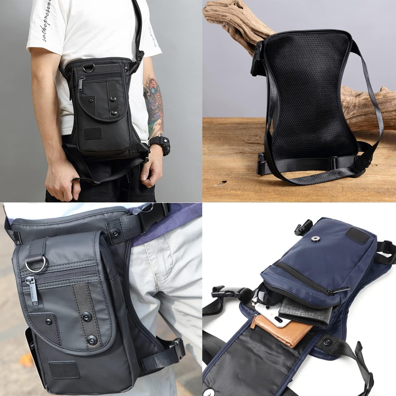 Waterproof Oxford Drop Leg Bag for Men Motorcycle Riding Mens Fanny Pack Multi-Function Travel Fishing Hiking Cycling Black (Black) (Black) image number 5