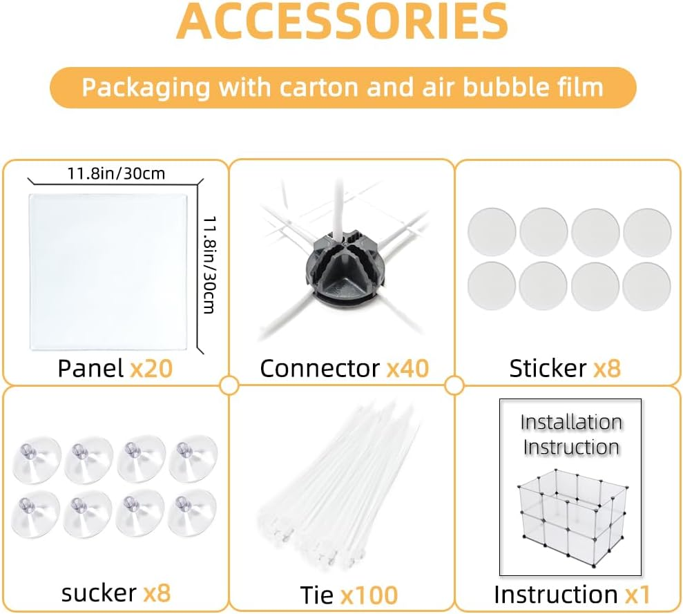Ricjurzzty Pet Playpen,Resin Portable Polypropylene(Pp) XXS Size 30X30Cm(11.8In),Small Animal DIY Pen Cage Yard Fence,Outdoor & Indoor for Kitty,Puppy,Rabbit,Guinea Pig (20 Panels, White Translucent) image number 6