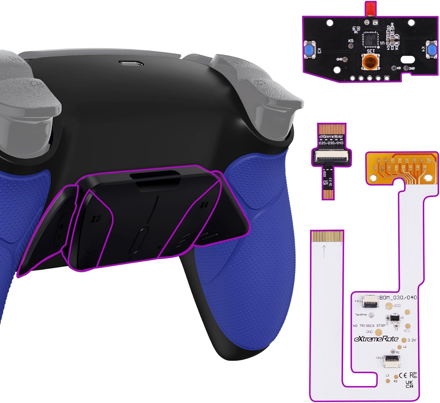 Extremerate Black Rubberized Grip Programable RISE4 V3 Remap Kit for PS5 Controller BDM-030 040 050, Upgrade Board Redesigned Bottom Shell 4 Back Buttons Set