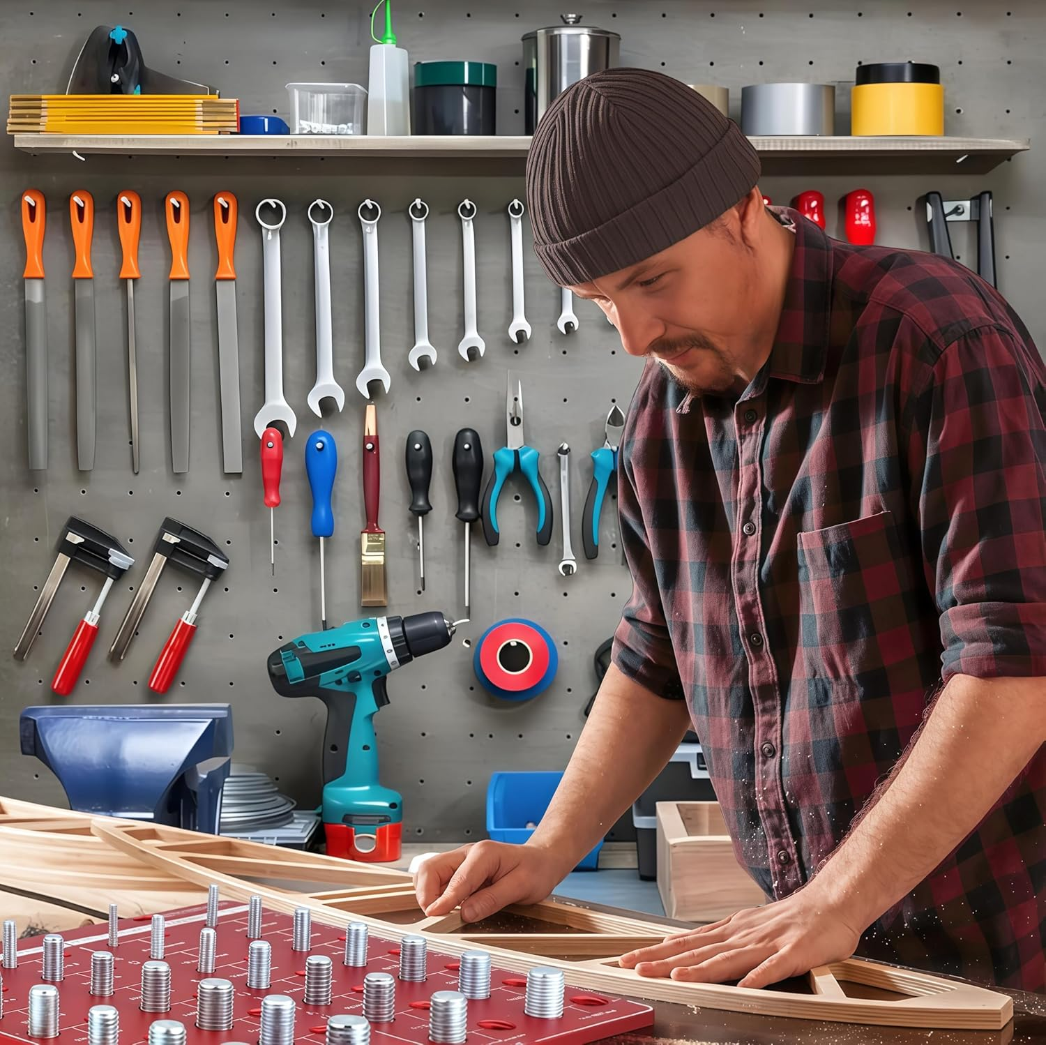 Thread Checker Gauge, 34 Size Metric and Standard Measurement Tool, 20.5 Cm Aluminium Alloy Bolt and Nut Identifier, Red image number 1