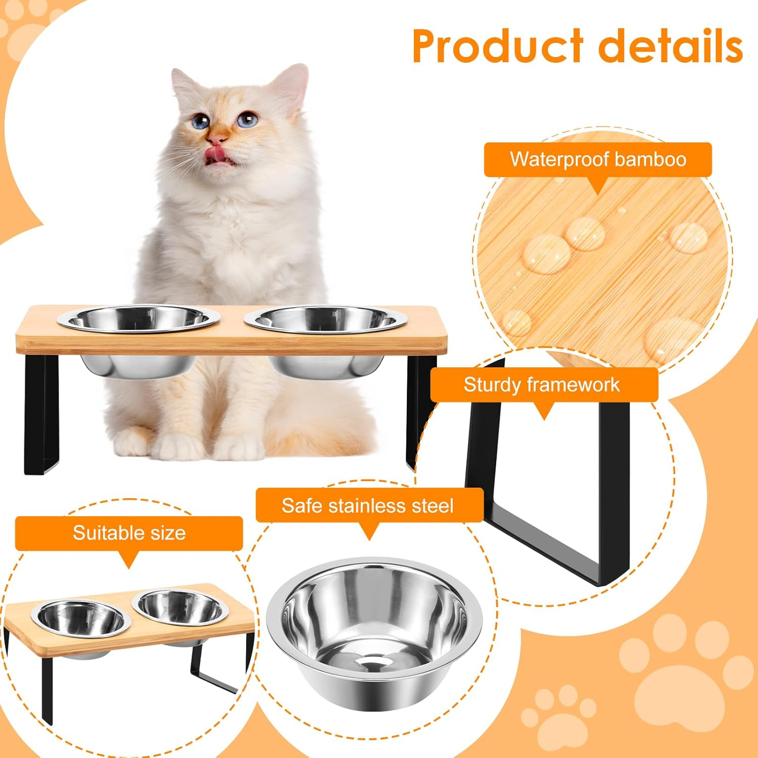Elevated Dog Food Bowl Easy Install 15&deg; Tilted Cat Food and Water Bowl Stand Raised Puppy Feeding Stand for Cat Dog image number 3