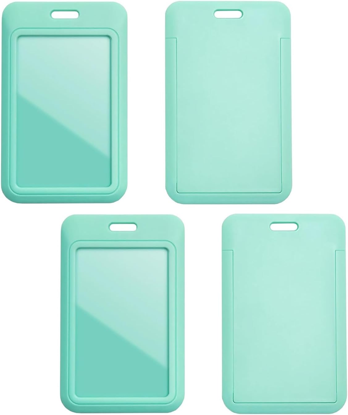 Yharnamite 4 Pcs Sliding ID Badge Holder with Clear Window ID Card Protector, Slide Open ID Card Case Vertical Work Badge Holder for Office, School, Credit Cards, Driver&rsquo;S Licenses and Passes (Green)