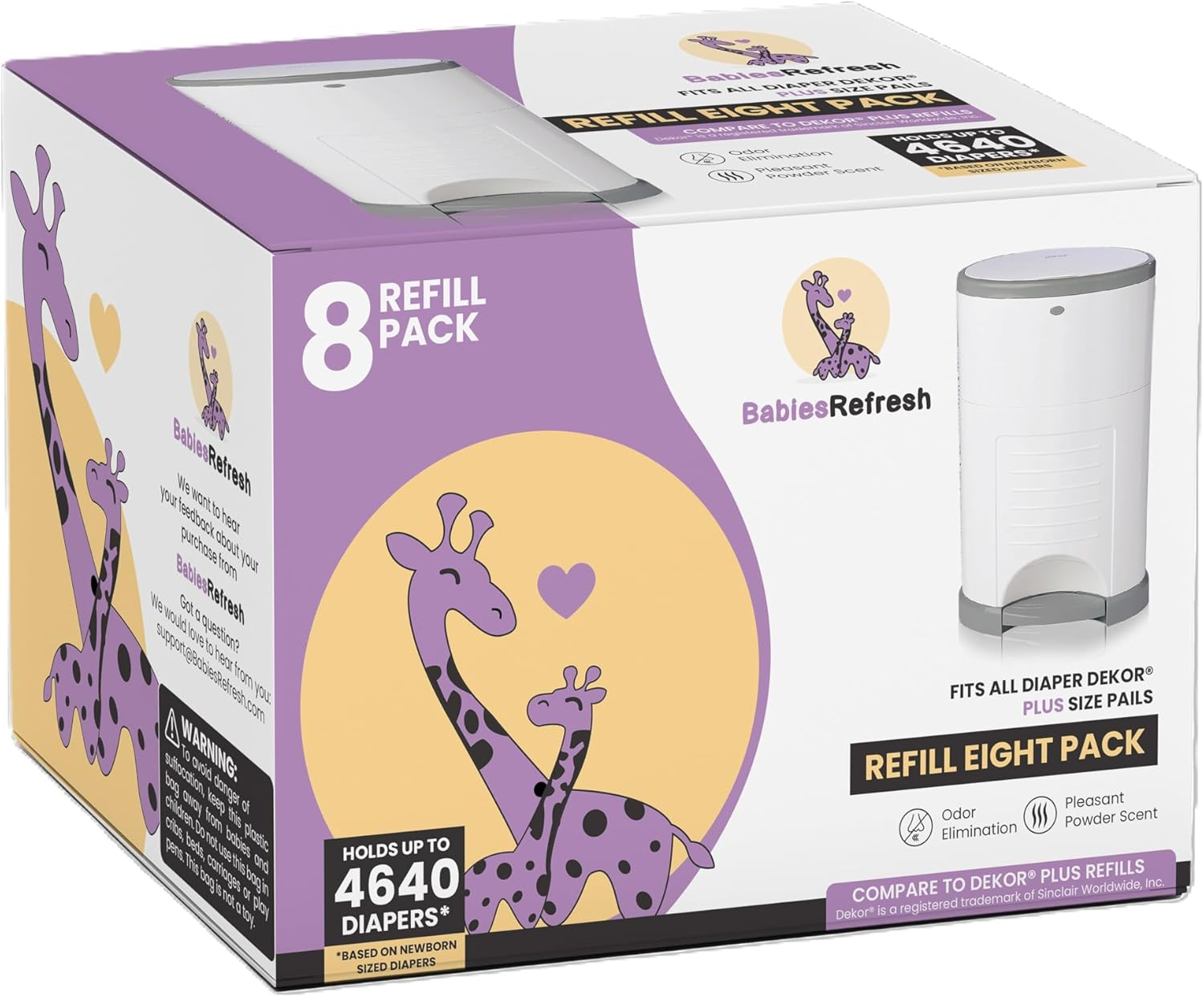Refills Compatible with DEKOR plus Diaper Pail Refills | 8 Pack | Diaper Pail Odor Eliminator| Fresh Powder Scent | Each Diaper Bag Refill Holds up to 4640 Diapers | Diaper Bin Refill image number 3