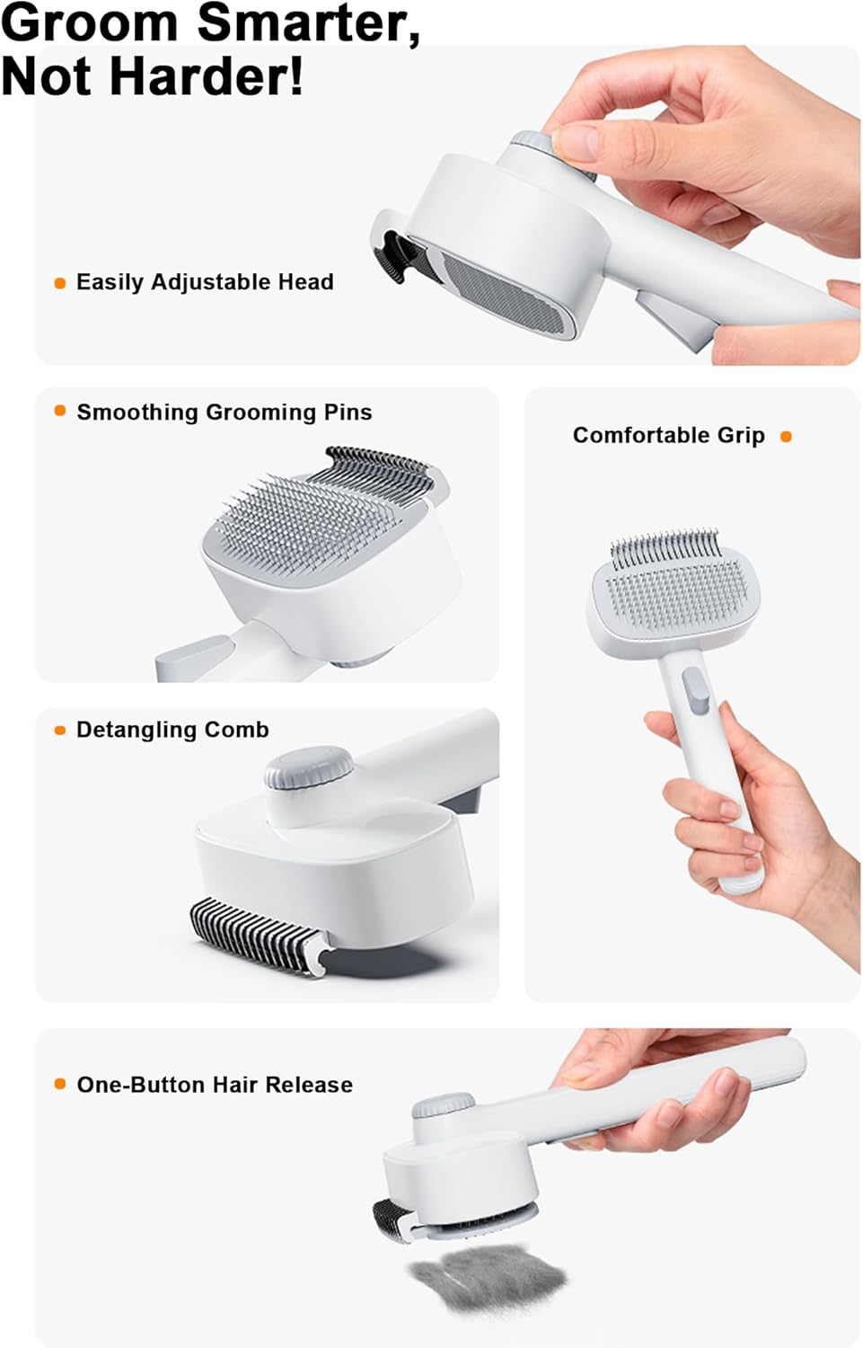 Adjustable Pet Grooming Brush for Cats and Dogs &ndash; Self-Cleaning Slicker Comb, No Hair Clogging, One-Click Fur Removal, Gentle Dematting & Undercoat Care for Long & Short Hair image number 6