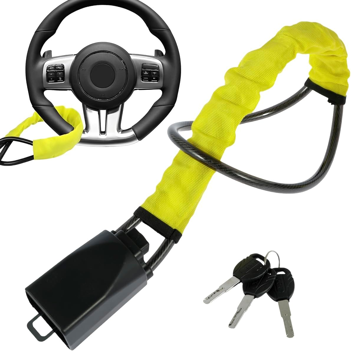 Steering Wheel Lock and Seatbelt Theft Prevention Car Lock with 3 Keys Seat Belt anti Theft Universal for Car Security Fit Most Vehicles Truck SUV Van (Orange, 1Pc)