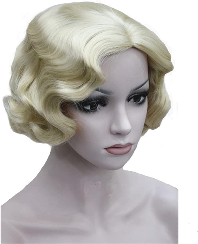 Flapper Hairstyles for Women Finger Wave Wigs Retro Style Short Synthetic Wig #613 8Inches image number 4