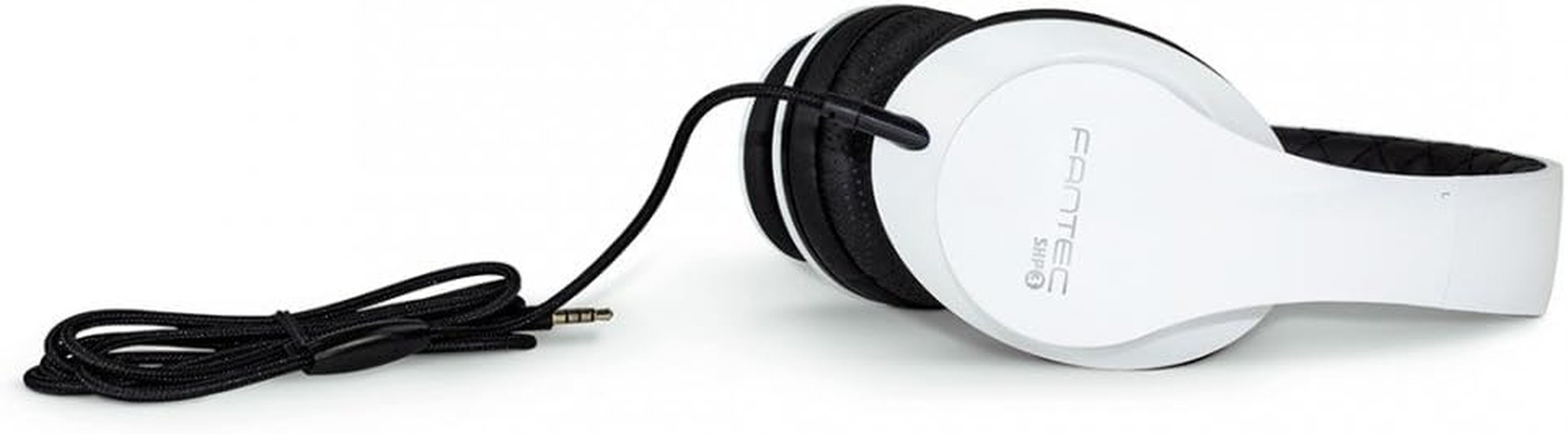 FANTEC 1813 SHP-3 On-Ear Stereo Hifi Headphones with Hands-Free Function, Integrated Microphone, 1-Button Remote Control, Removable Textile Cable, 3.5 Mm Jack Plug White/Black