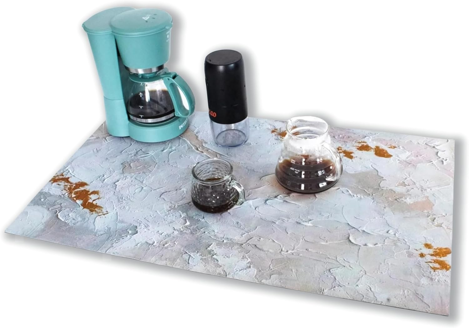 Coffee Mats,Oil Painting Style Quick Drying Mats，Kitchen Counter Dish Drying Mat，Coffee Bar Mats，Non-Slip Design，Keep Clean and Dry (Gray-White-Gold, 17.7*29.5 Inch（45Cm*75Cm）)
