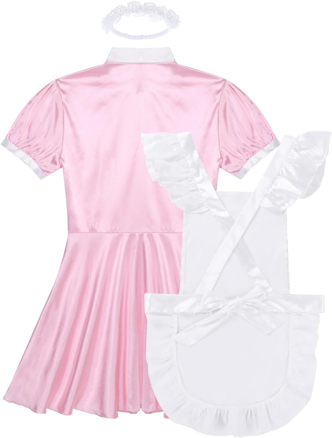 Yeahdor Men'S Short Sleeve Satin French Maid Uniform Crossdressing Sissy Lingerie Fancy Dress Outfits image number 2