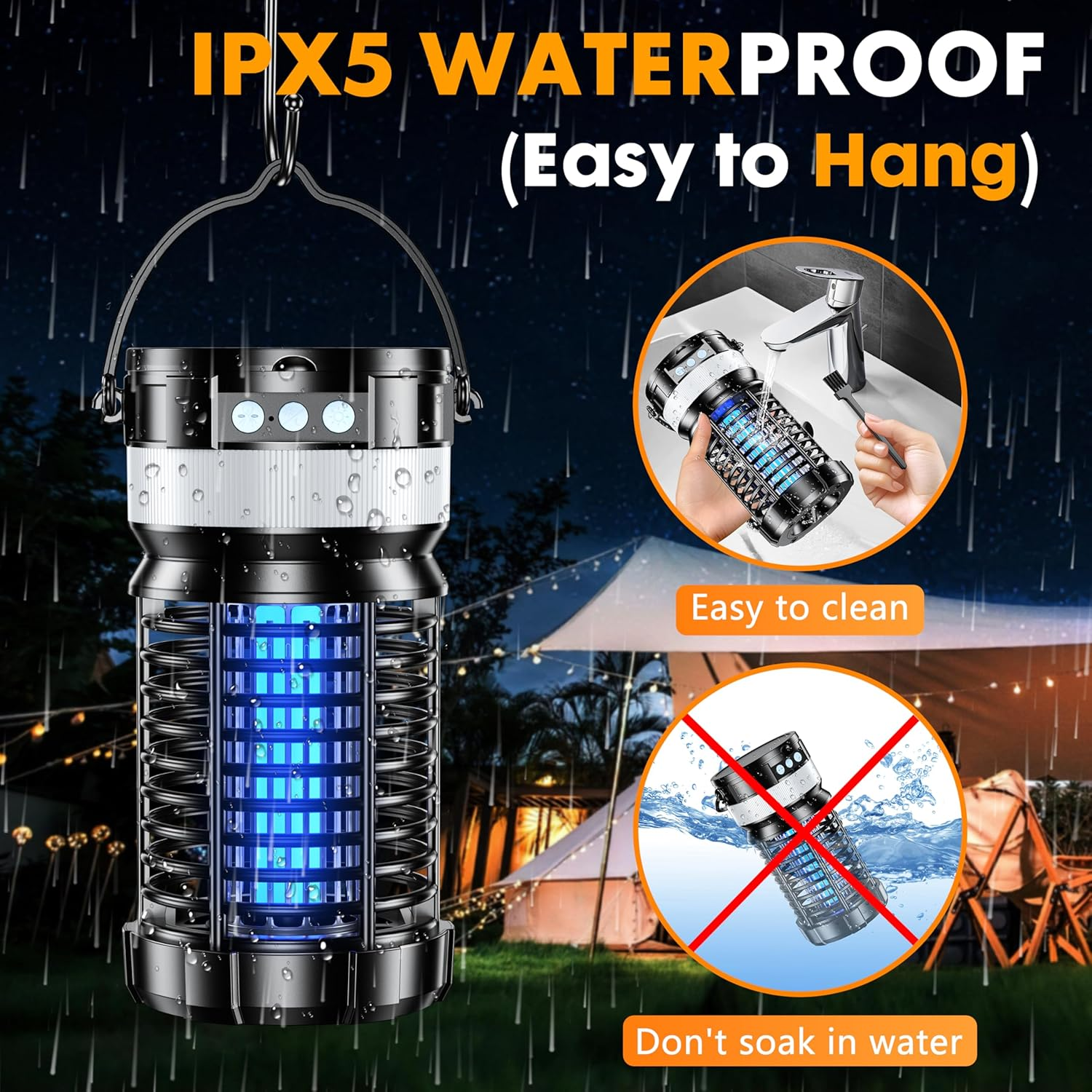 Solar Bug Zapper Outdoor, 2 in 1 Mosquito Zapper with LED Light, Rechargeable Cordless Fly Zapper with 4000Mah Battery, Waterproof Pest Control for Home, Patio, Backyard, Camping, Garden image number 5