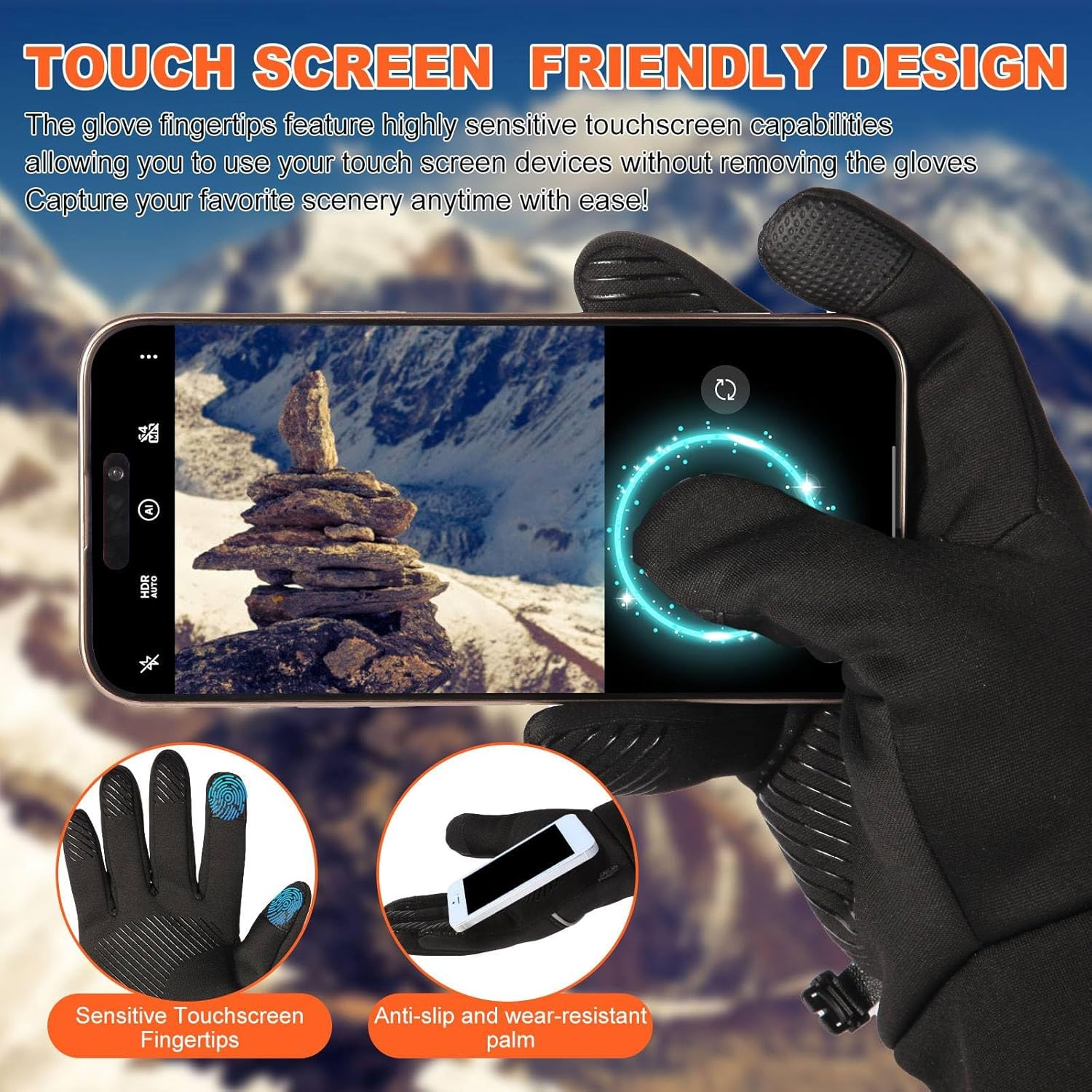 Winter Cycling Gloves for Men Women: Wind Waterproof Thermal Gloves with Touchscreen & Anti-Slip Palm, Lightweight Warm Gloves for Biking, Running, Hiking & Winter Sports - Black image number 2