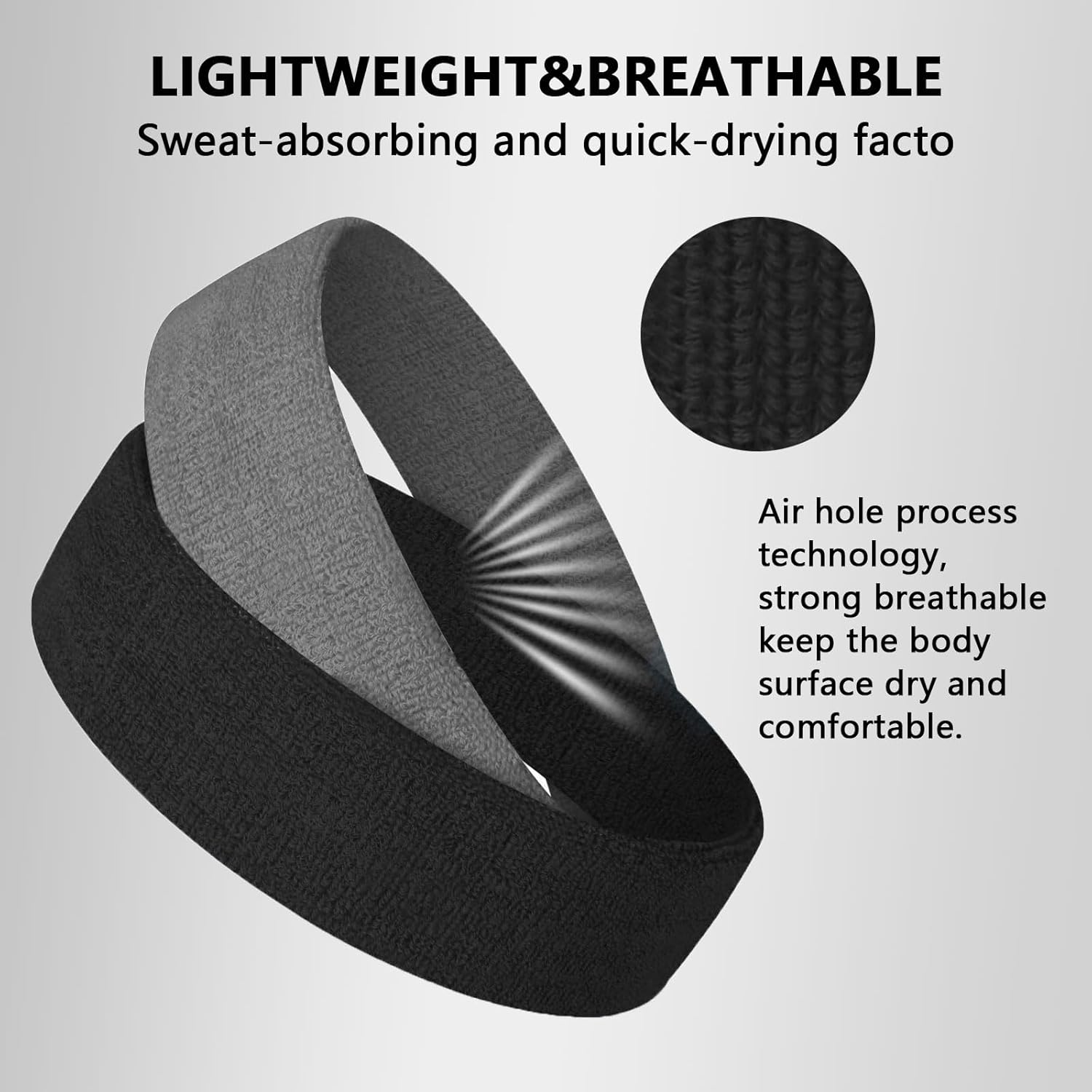 Unron 6PCS Sweat Band Sports Headband for Men & Women, Elastic Running Gym Headbands, Breathable, Quick-Drying, Compatible with All Head Sizes-Unron image number 3