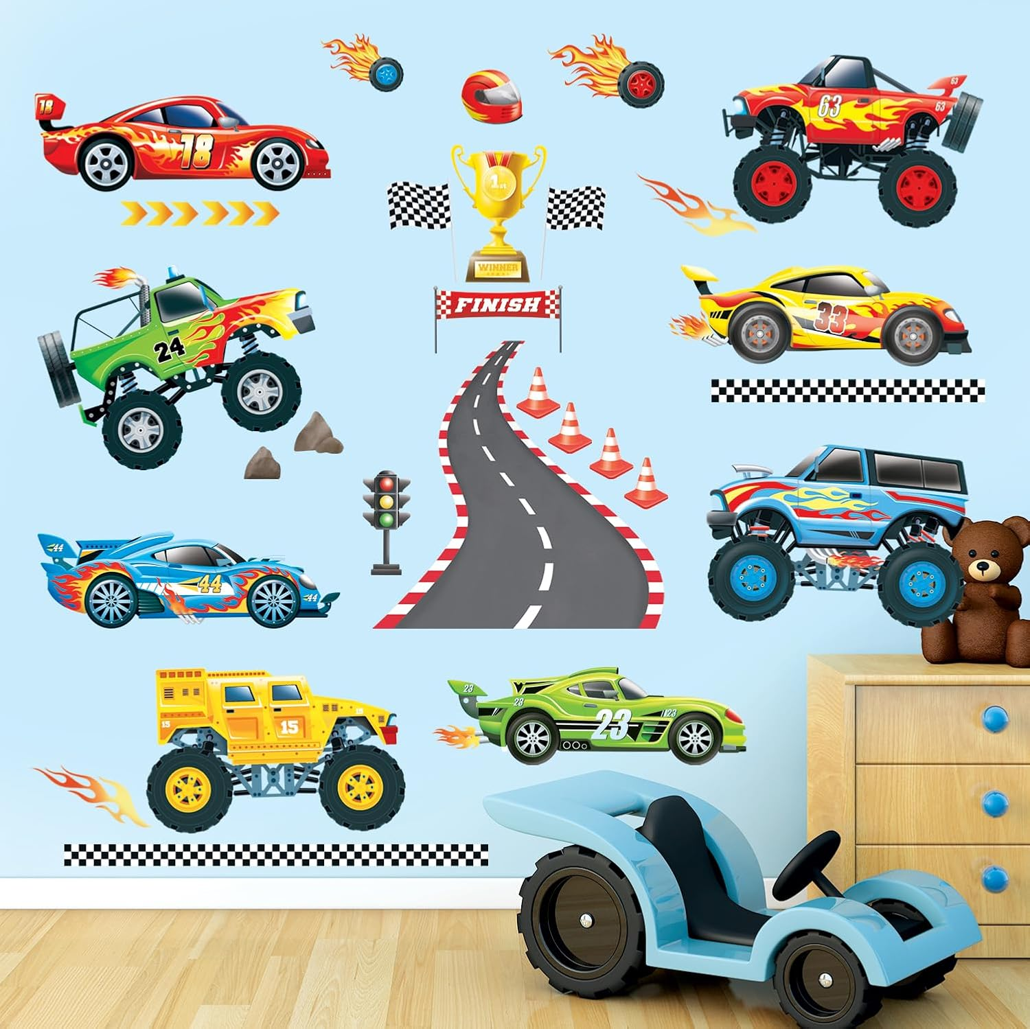 DECOWALL DS9-8083 Racing Car Wall Stickers Boys Decal Vehicles Transports Baby Nursery Kids Bedroom Playroom Bedroom Gift Home Removable image number 5