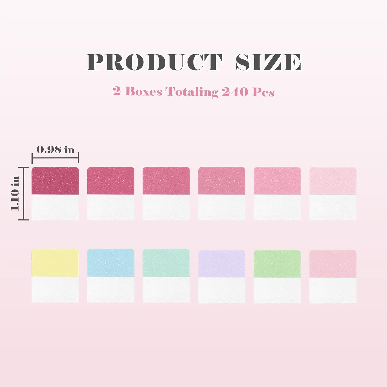 BAYTORY 240 Sheets Transparent Sticky Note, 11 X 9.8 Inch Pop-Out Book Annotating Tabs Glitter Roll Tape with Pull Out Dispenser Boxes, Memo Pads Sticker Label for Noting Writing (Pink & Colored) image number 1