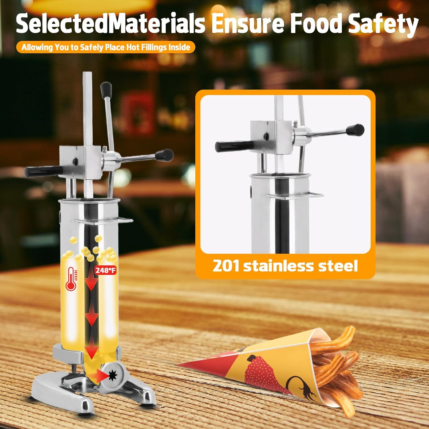 Peiqi Manual Churro Maker Commercial Manual Latin Fruit Machine Spanish Doughnut Filler Filling Machine with 5 Nozzles, for Home Commercial Restaurants Cafeterias Bakerie (3L)