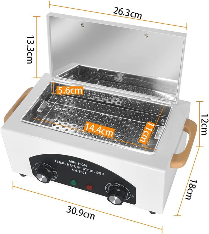 JVSURF High Temperature Metal Tool Cleaning Box Dry Heat Sterilizer with Timer Manicure Pedicure SPA Salon Barber Equipment for Dentist Clinic Lab Sundry Beauty Hair Cut Nail Tools(Uk Plug) White