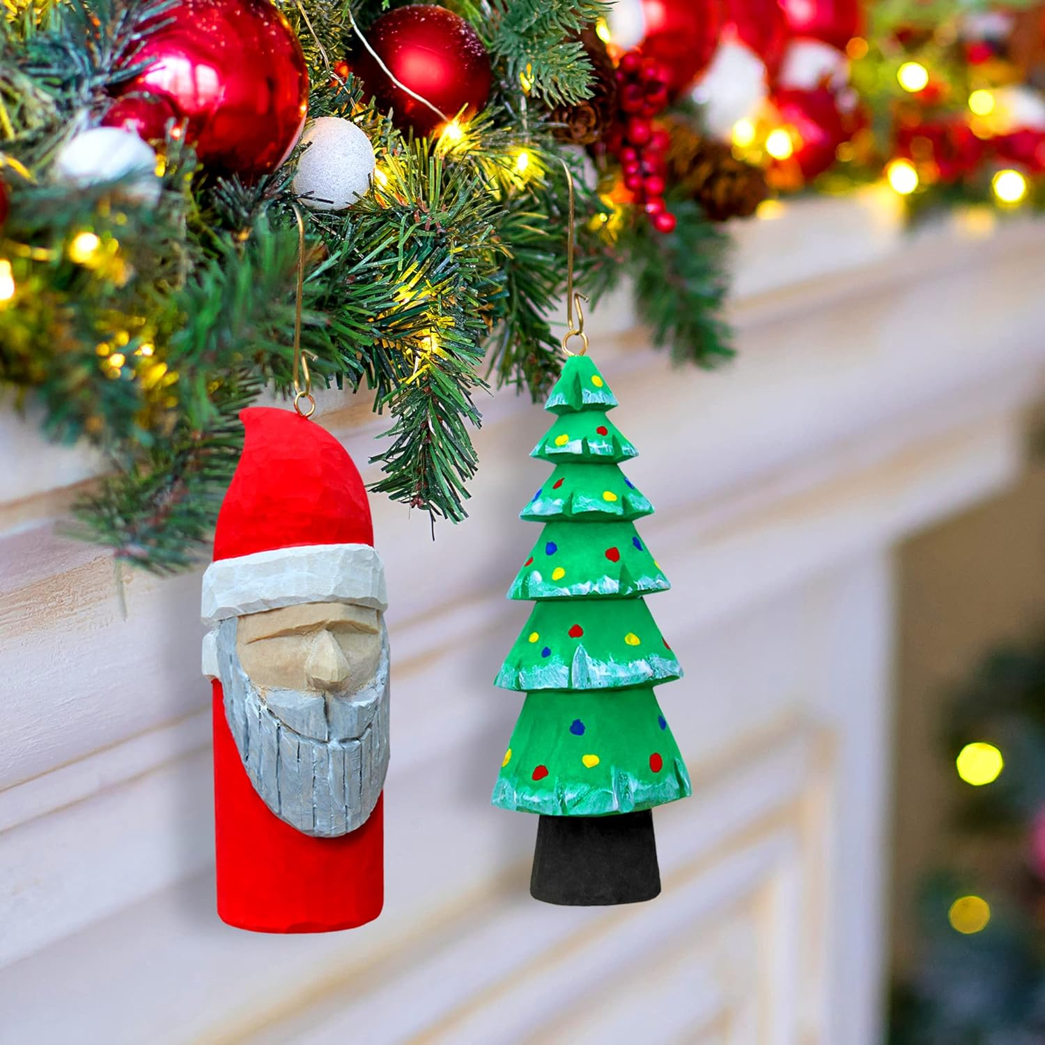 Wood Carving Kit for Beginners - Whittling Kit with New Year Tree and Santa DIY - Woodworking Kit with Wood Blocks Knives Gift Set for Kids Adults Christmas Tree Ornaments Decoration image number 4