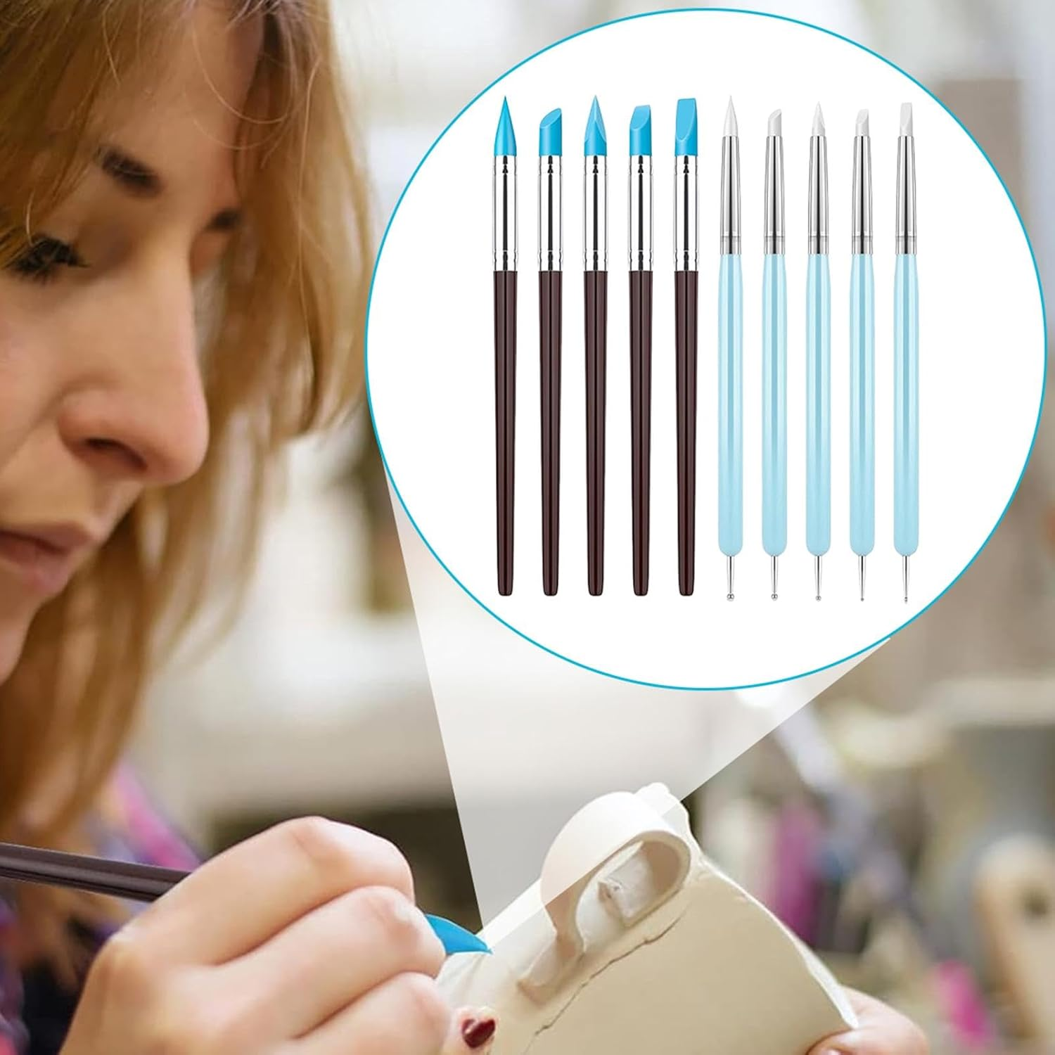 Furtryvl Flexible Clay Sculpture Tools - Silicone Color Shapers Brushes,Soft Handicraft Carving Modeling Pen for Nails, Drawing, Styling Dots image number 1