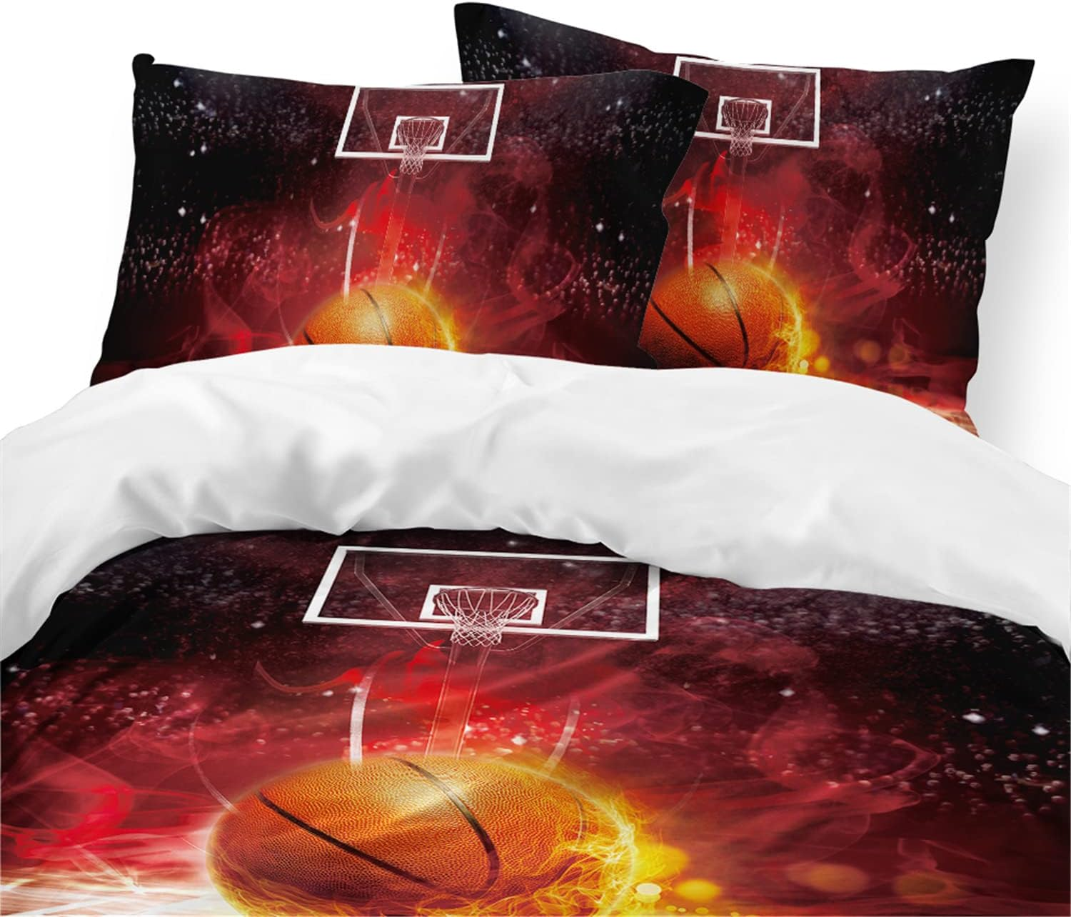 Eveone Duvet Cover Basketball Single/Double/Queen/King Size Bed Sheets Pillowcase Set Cartoon Ball Boy Dunk Sport Fire Orange Game Black Kid Astronaut Bedding 3/4PCS (Double-180 * 210Cm-3Pcs,1) image number 5