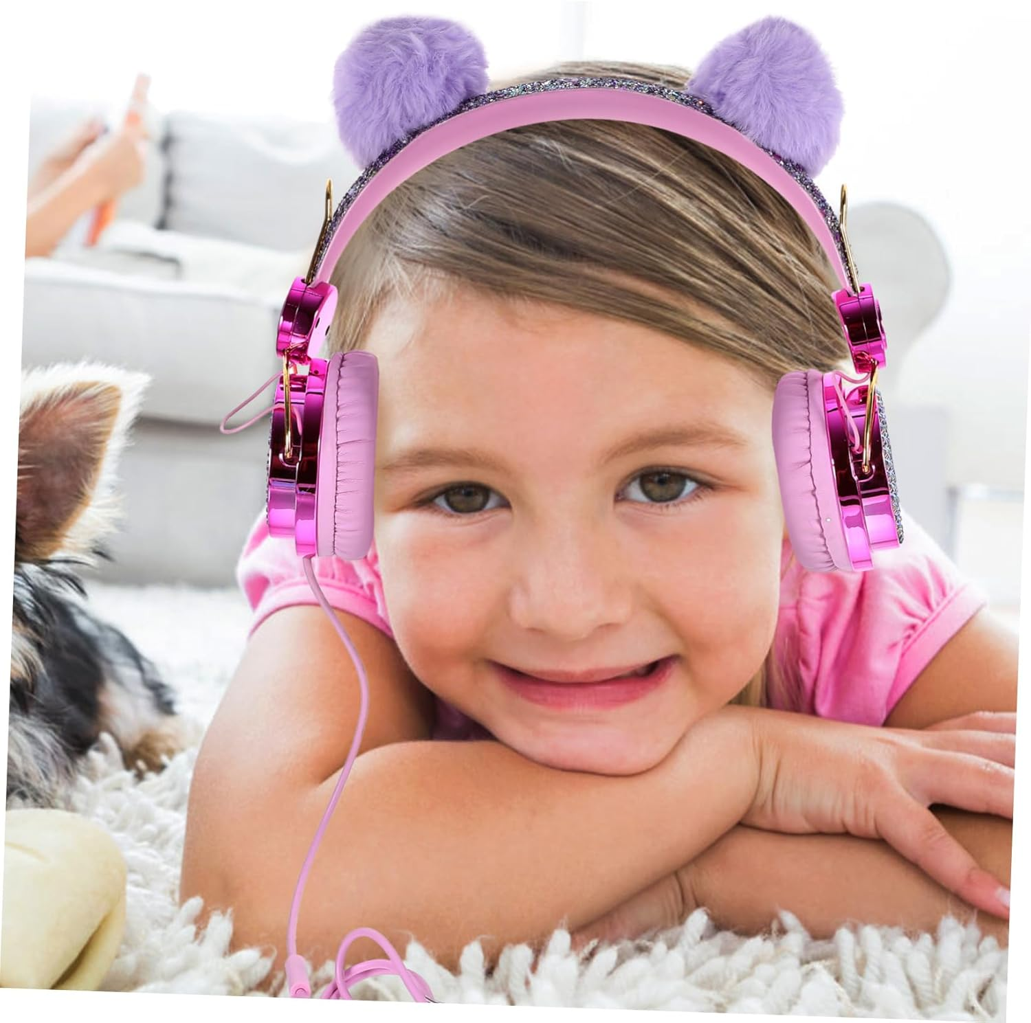 SHOWERORO Kids Cartoon On-Ear Headphones for Children with Plush Ears, Volume Limiting Adjustable Headset for Travel and Everyday Use, Random Color image number 3
