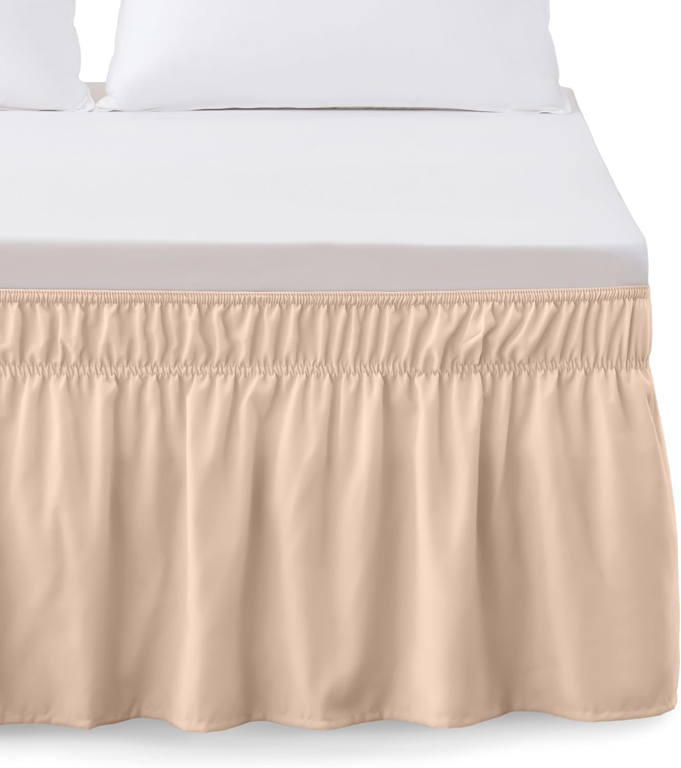 Elegant Comfort Luxurious Wrap around Elastic Solid Ruffled Bed Skirt, with 16 Inch Tailored Drop - Easy Fit, Premium Quality Wrinkle and Fade Resistant - King/Queen, White
