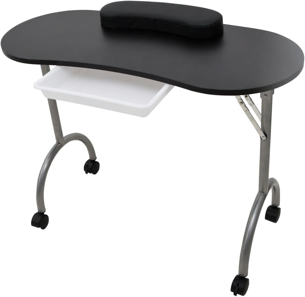 Folding Manicure Nail Table with Castors Black Portable Beauty Salon Furniture image number 5