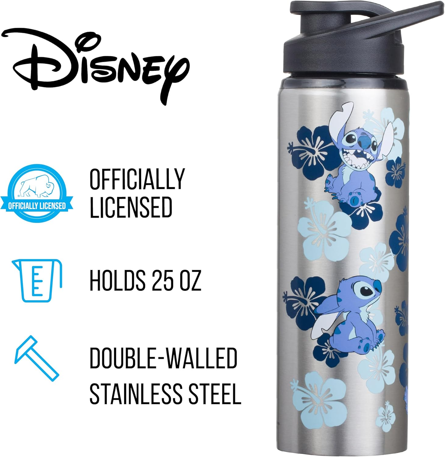 Silver Buffalo Disney Lilo and Stitch Double Walled Stainless Steel Water Bottle, 25 Ounces image number 5