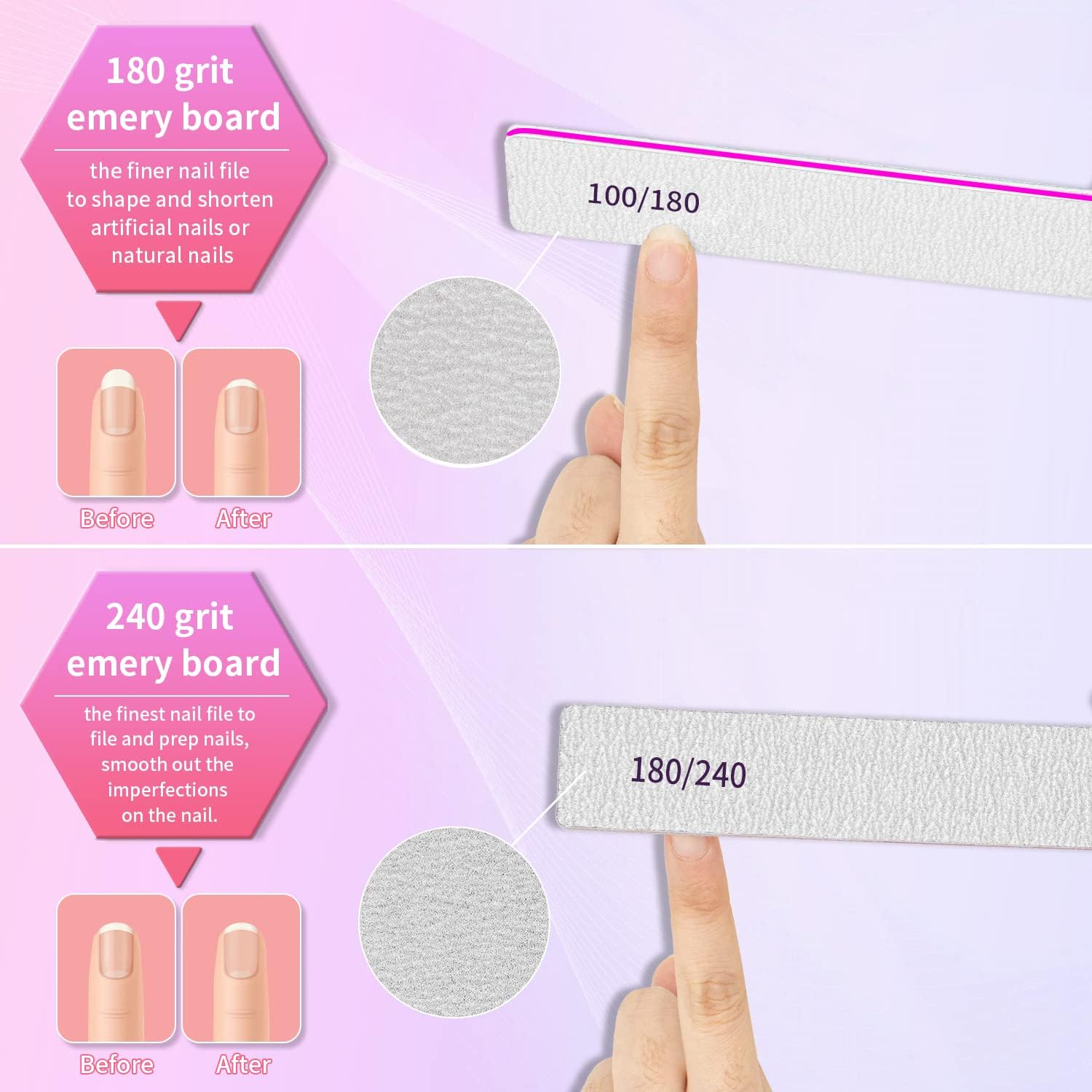 Nail File 100/180 Grit Professional Reusable 12 PCS Double Sides Washable Nail Files for Acrylic and Natural Nails Manicure Tools Suit for Home Salon image number 6